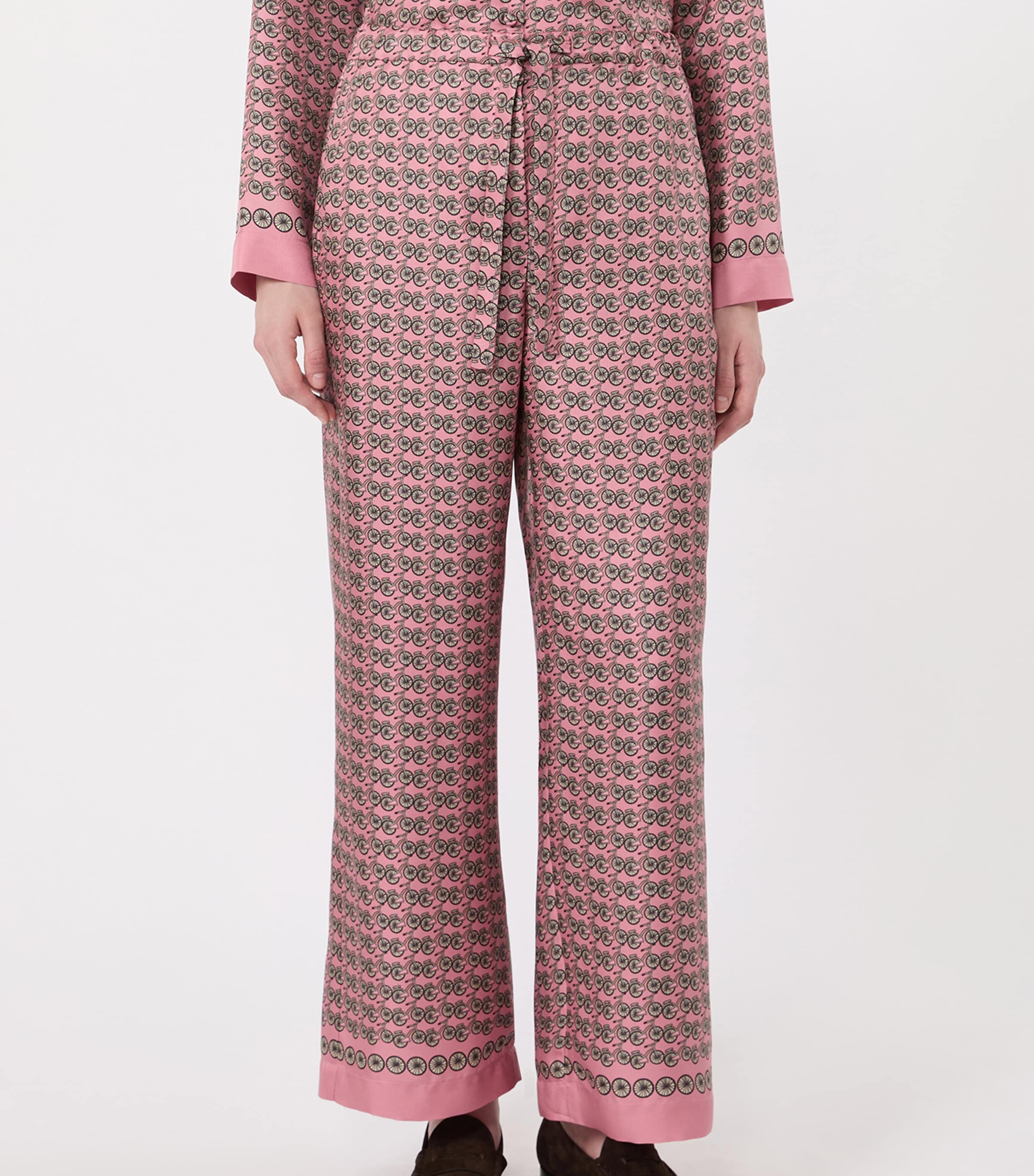 Max Mara Womens Silk Bicycle Print Wide-Leg Trousers Pink Image 3