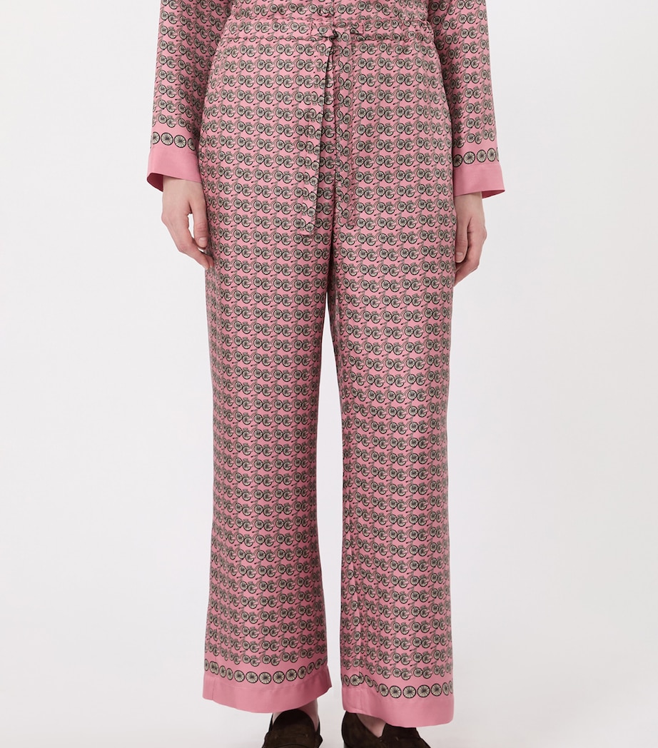Max Mara Womens Silk Bicycle Print Wide-Leg Trousers Pink Image 3