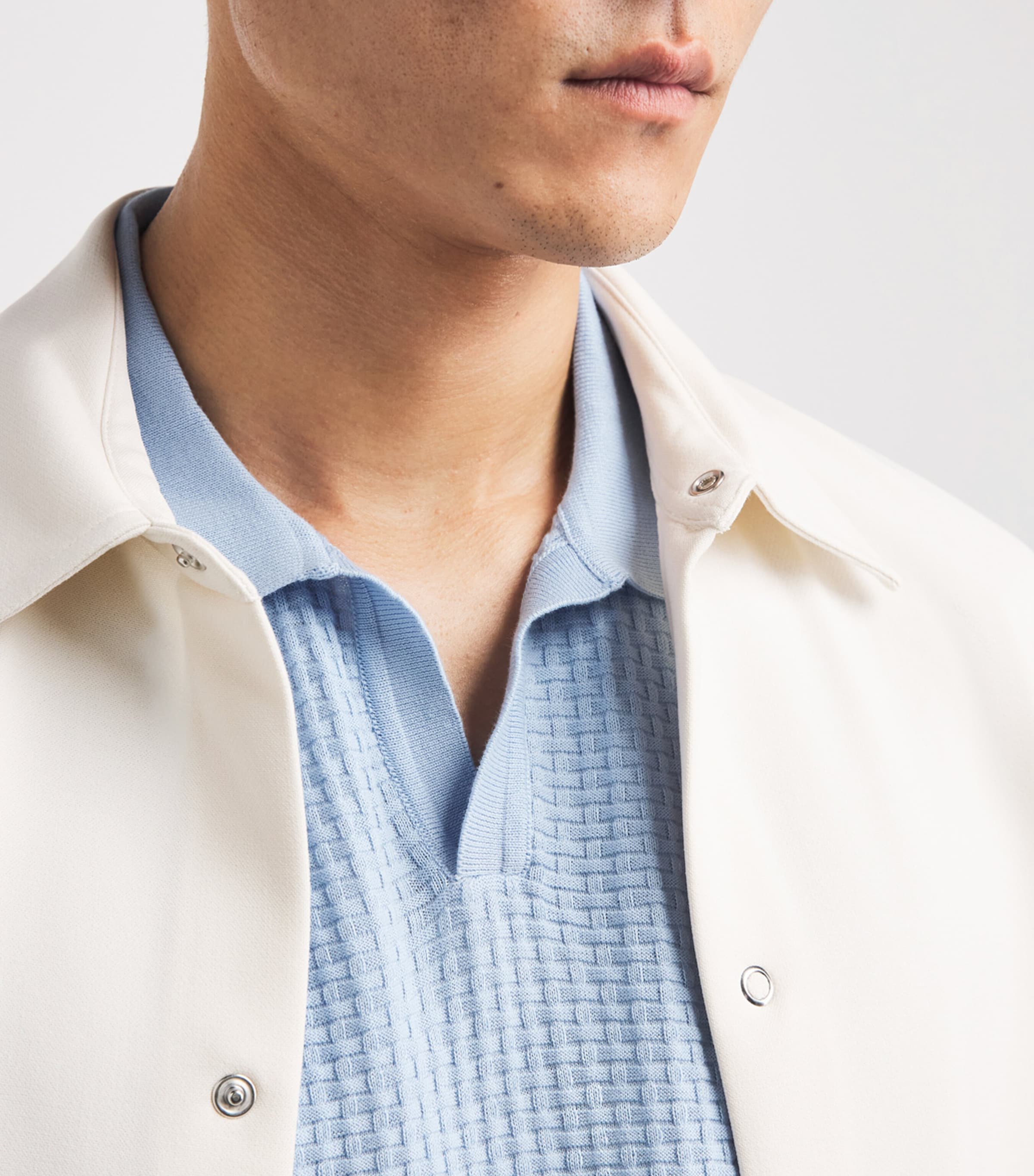 BOSS Mens Cotton Open-Collar Polo Shirt Light Pastl Blue Image 3