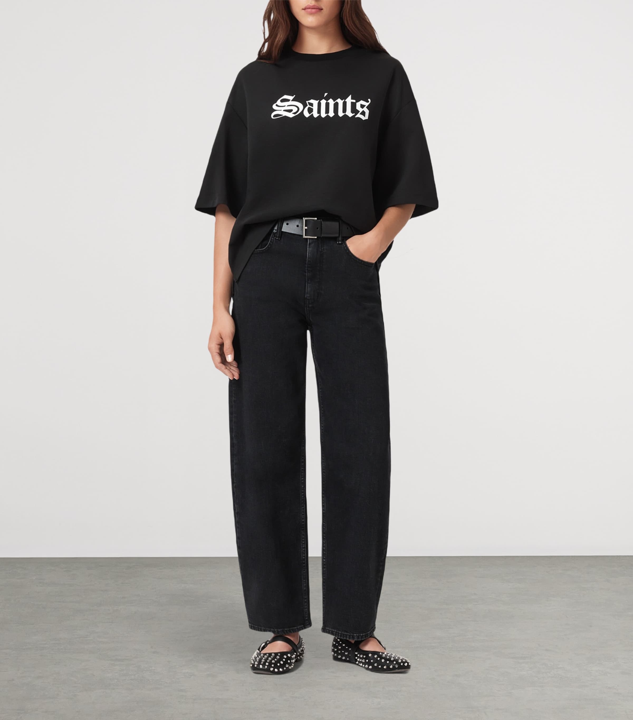 AllSaints Womens Cotton Amelie T-Shirt Black Image 2