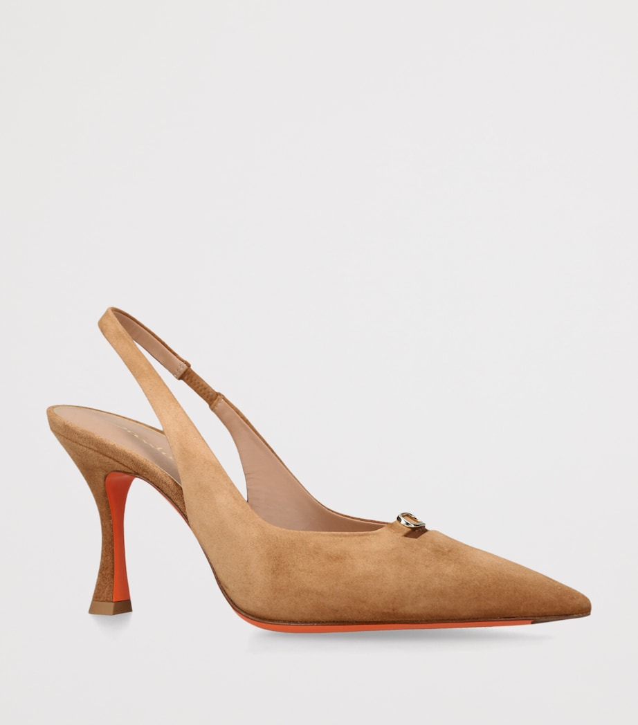 Santoni Leather Sabine Slingback Pumps 85 Mid Brown Image 3