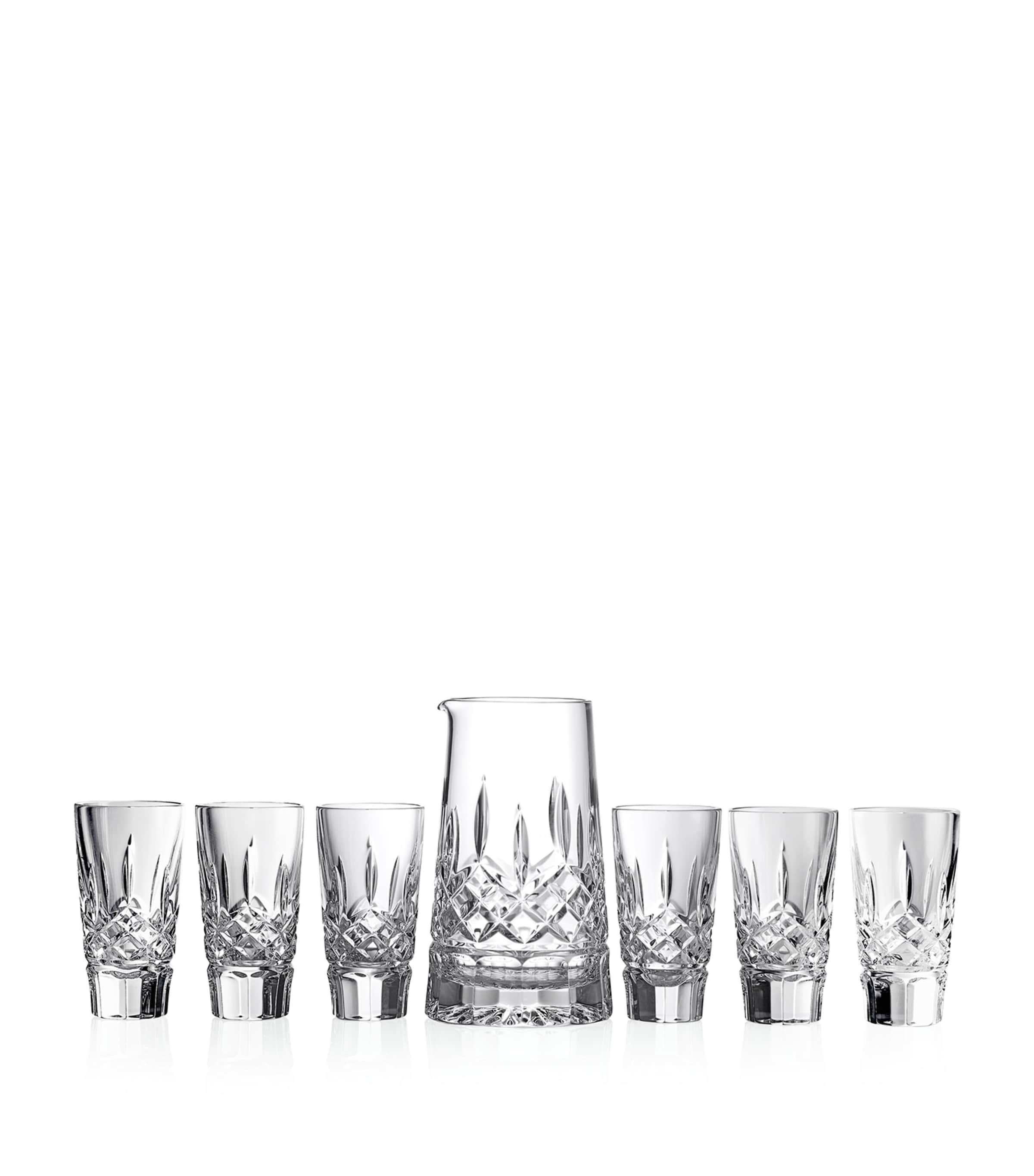 Waterford Lismore Crystal Pitcher And Shot Glass Set Of Seven In Clear
