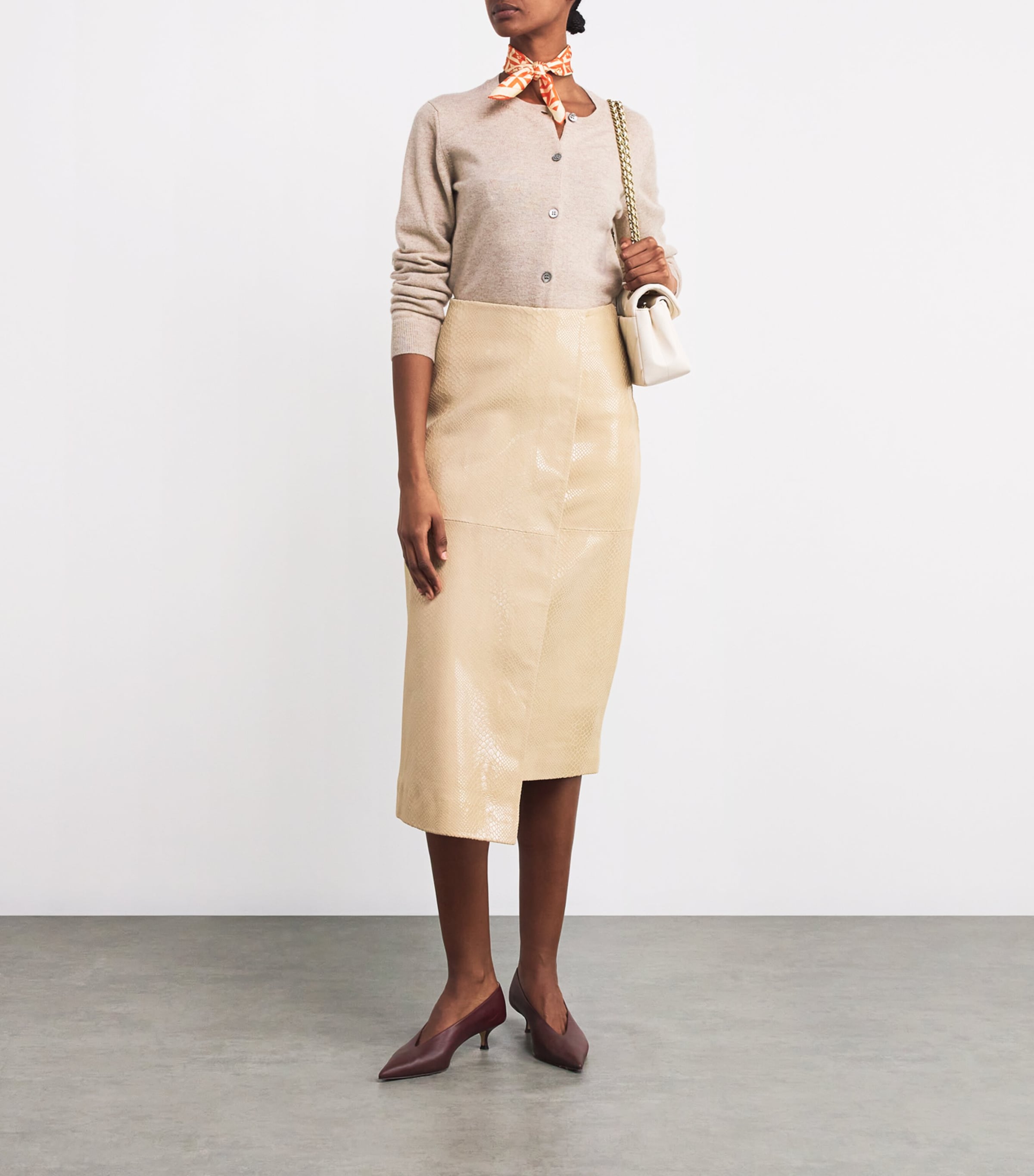 Harrods Silk Geometric Print Scarf Orange Image 2