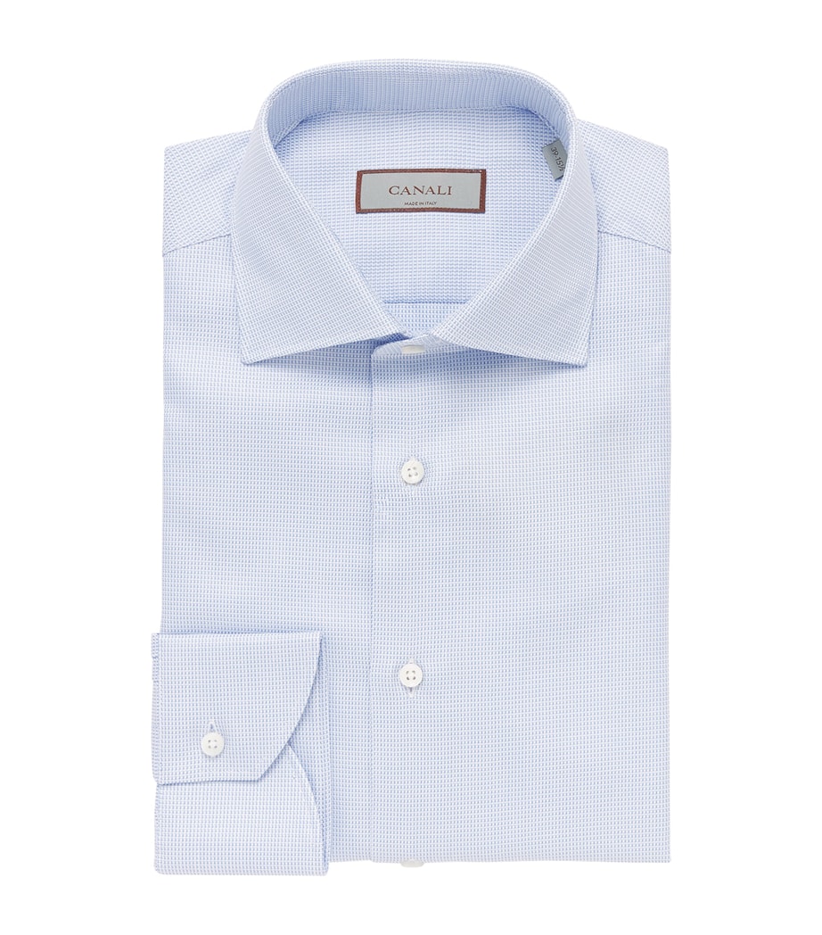Canali Mens Cotton Micro-Pattern Shirt Blue Image 1