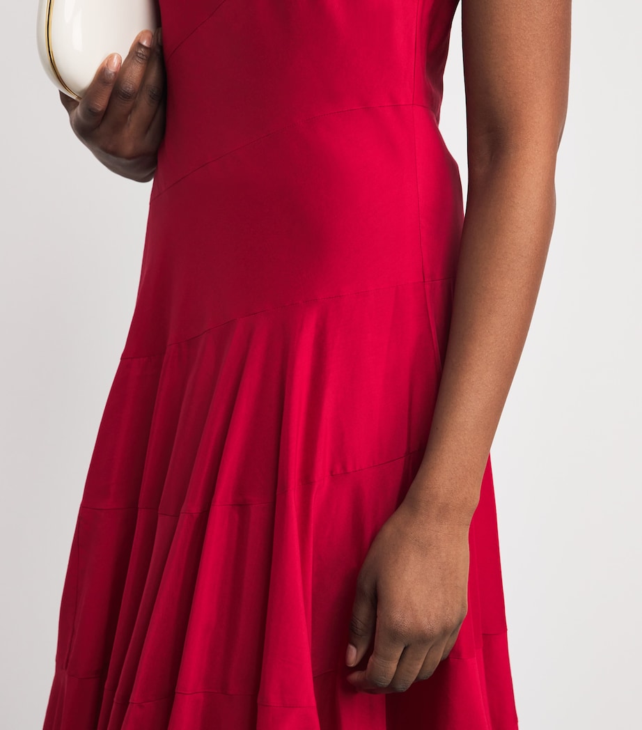 Tory Burch Womens Cotton-Silk Asymmetric Midi Dress Red Image 5