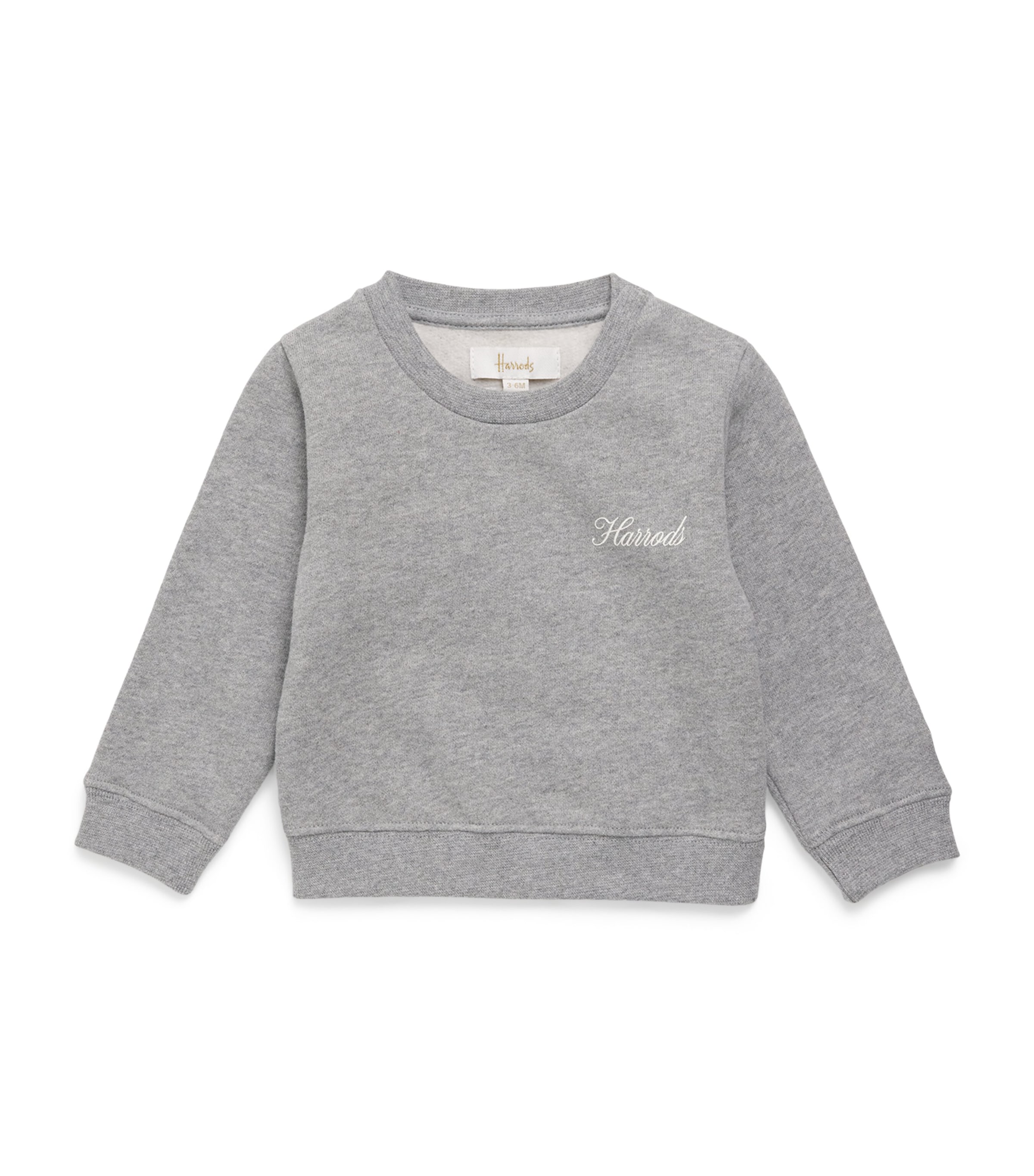 Harrods Cotton Jersey Flocked Logo Sweatshirt (0-18 Months) Grey Image 1