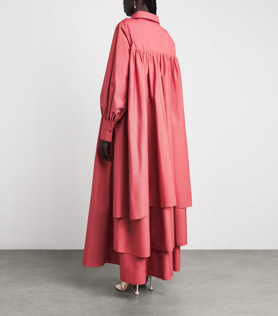 Abadia Womens Cotton Layered Volume Maxi Shirt Dress Red Image 4
