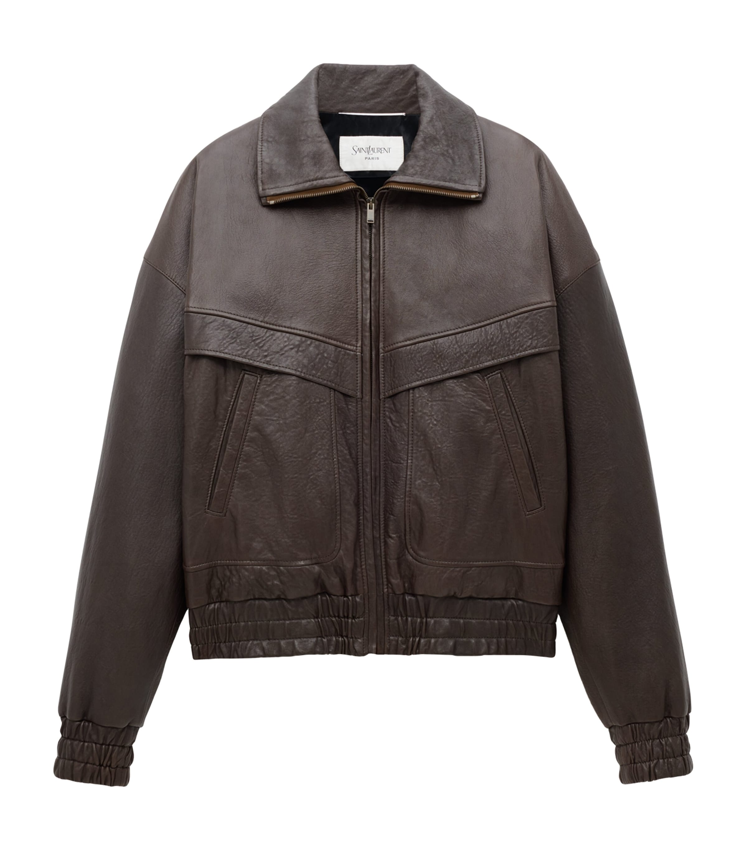 Saint Laurent Leather Bomber Jacket In Brown