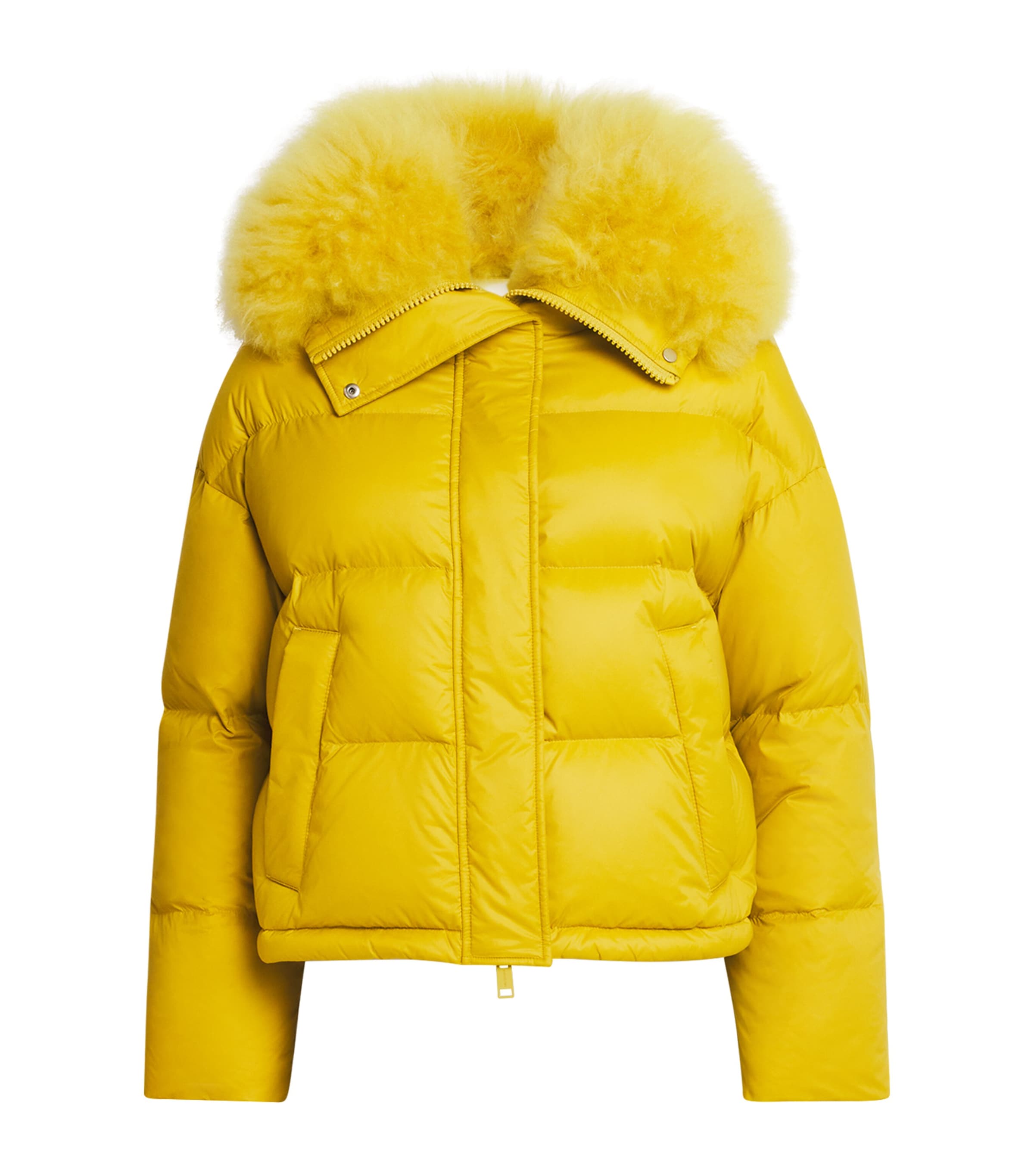 Yves Salomon Down-fur Technical Puffer Jacket In Yellow