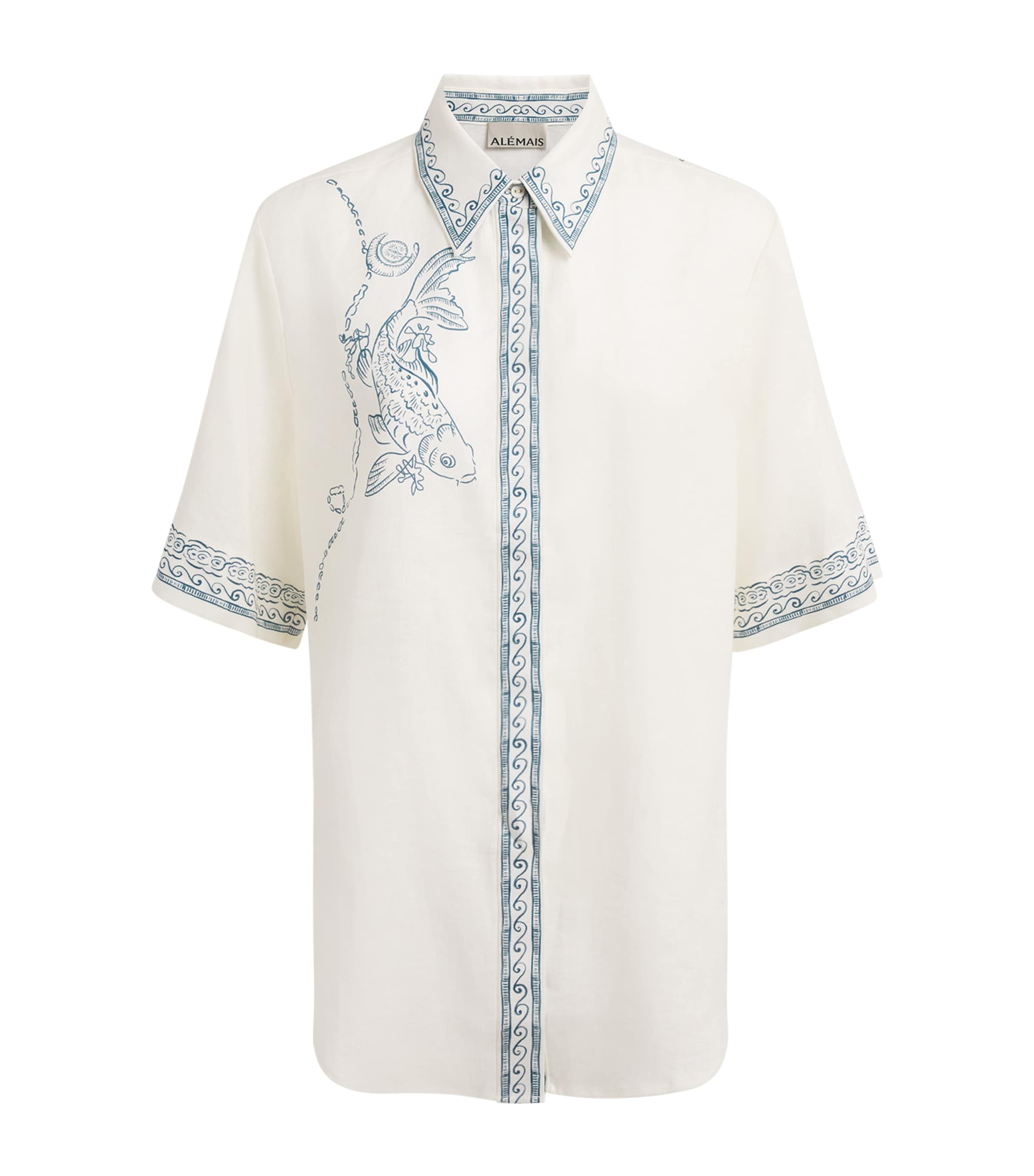 ALEMAIS Womens Linen Printed Lucky Shirt Ivory Image 1