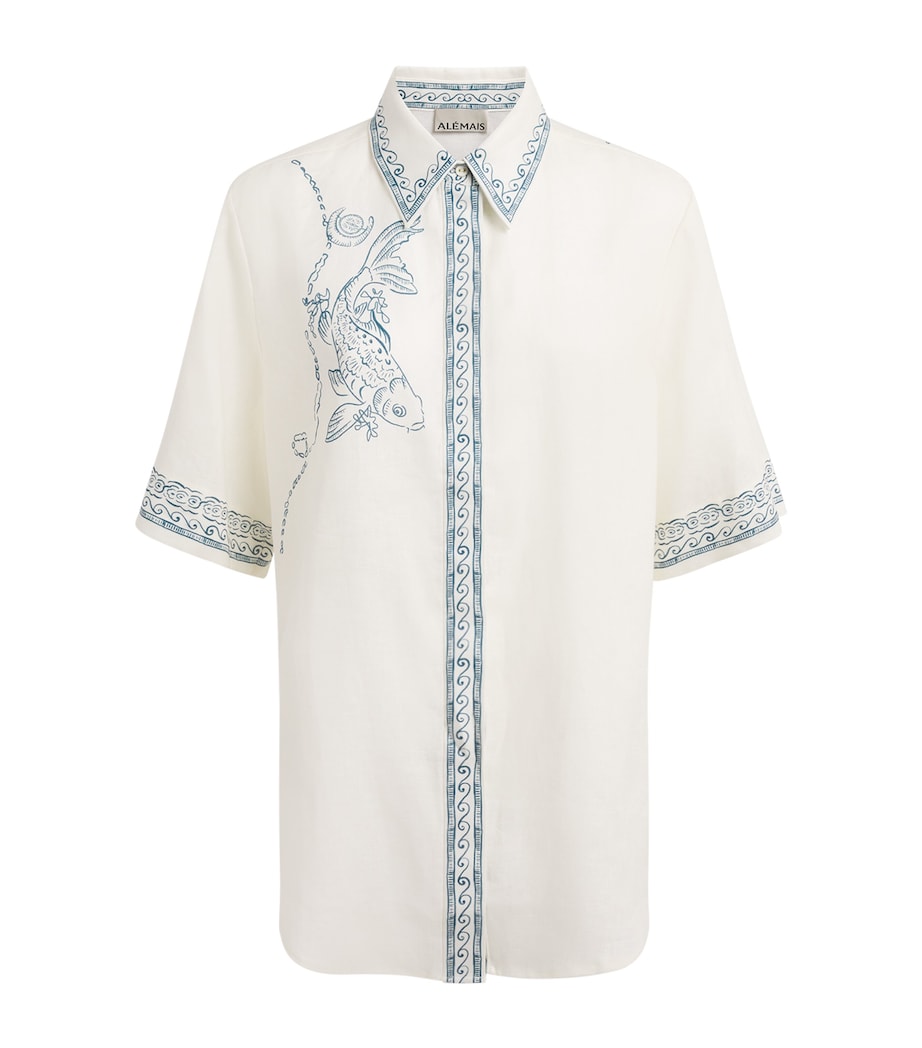 ALEMAIS Womens Linen Printed Lucky Shirt Ivory Image 1