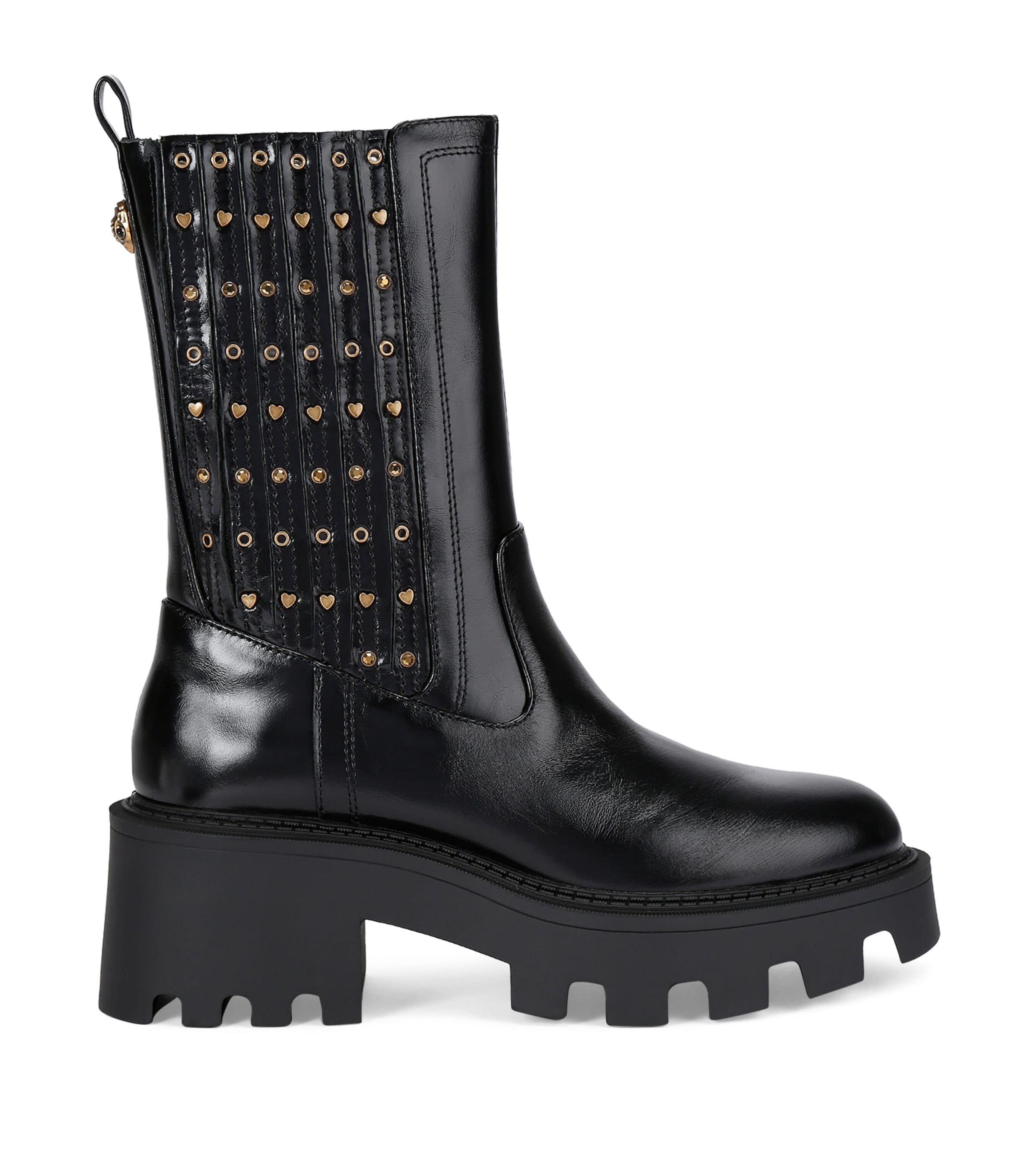 Kurt Geiger Patent Leather Studded Chelsea Ankle Boots In Black