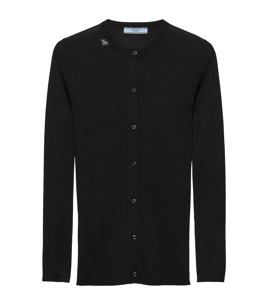 Prada Womens Wool Ribbed Slim Cardigan Image 1