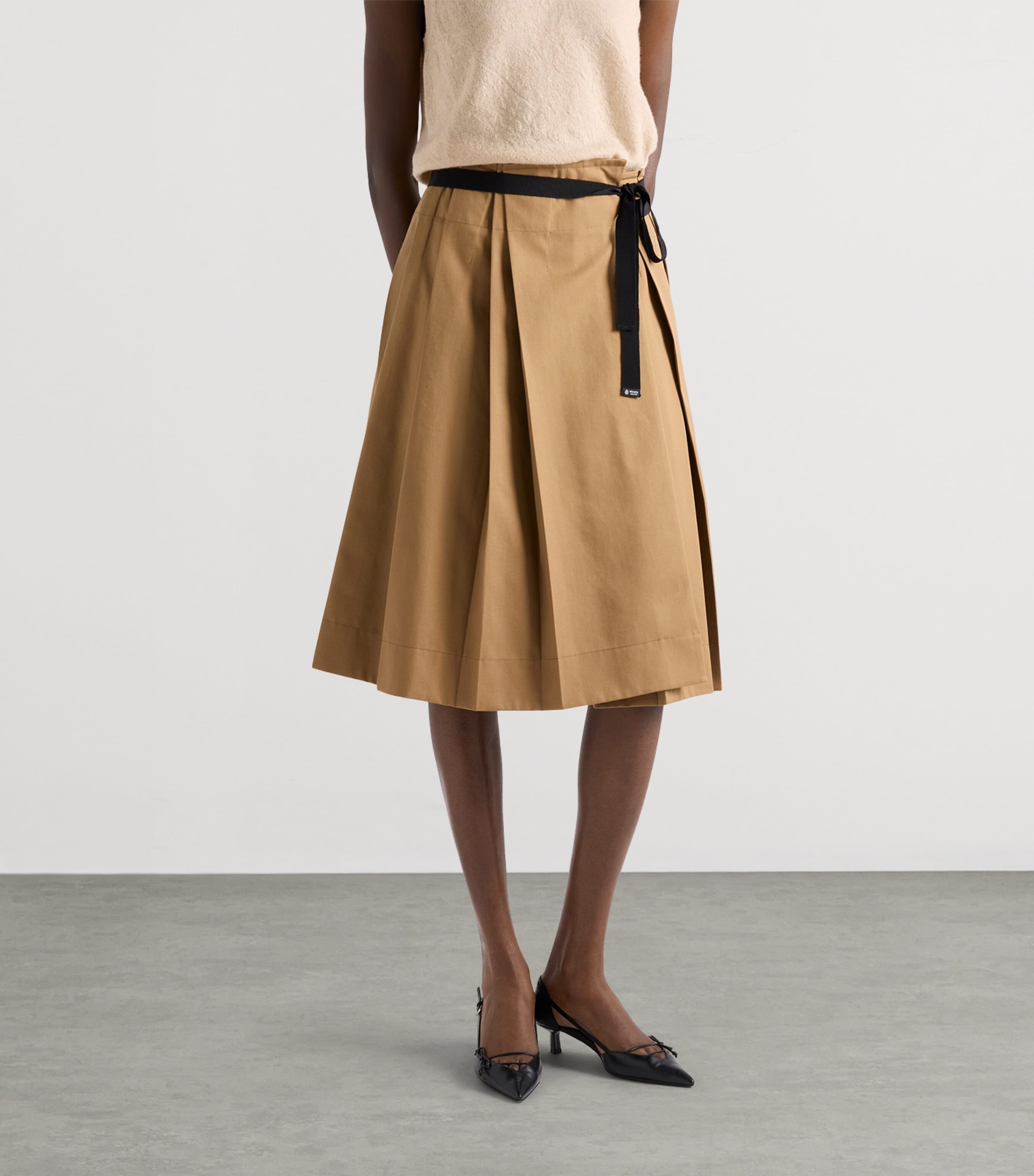 Prada Womens Gabardine Pleated Skirt Brown Image 3