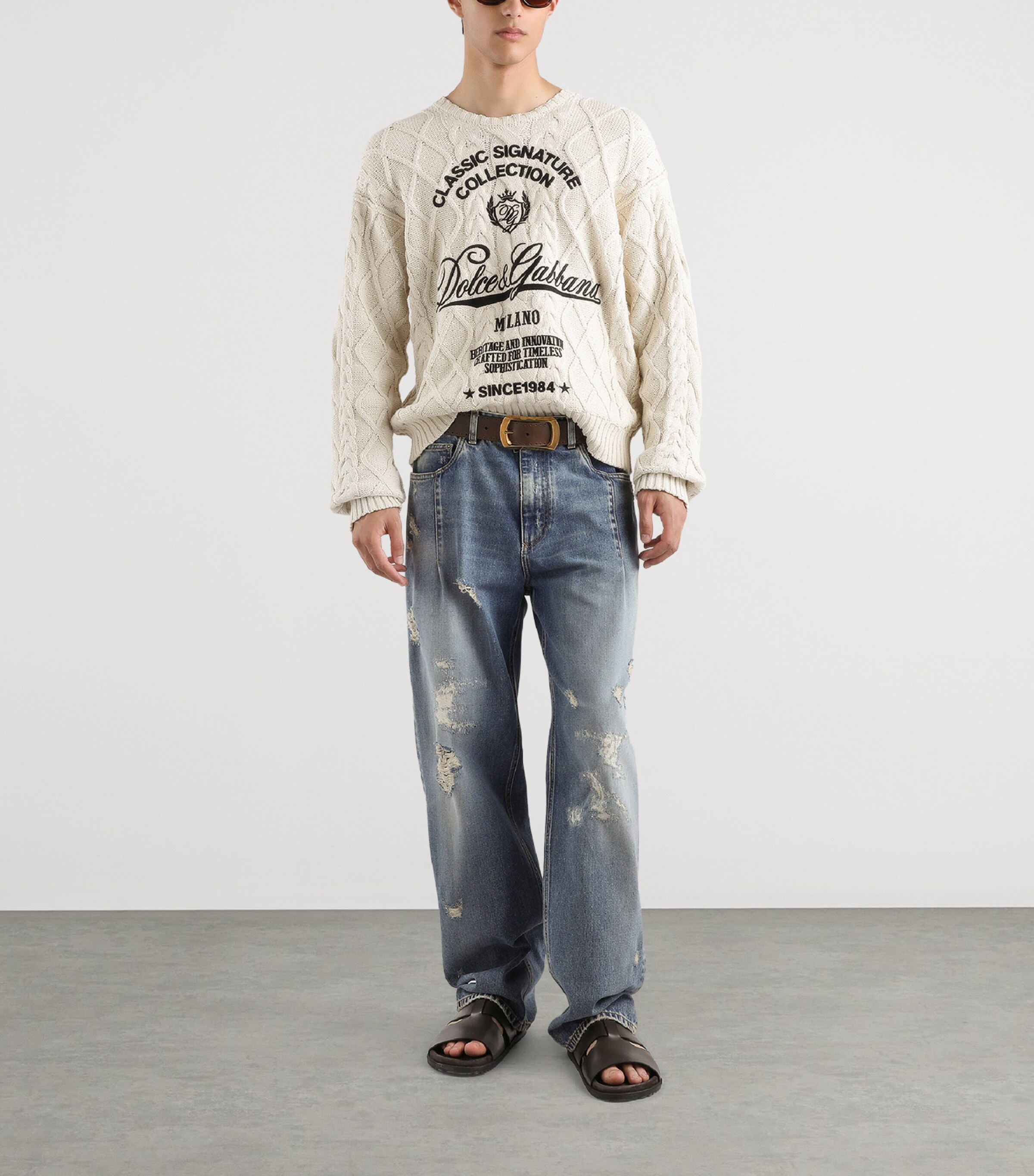 Cotton-Blend Logo Sweater A3791-BEIGE Image 2