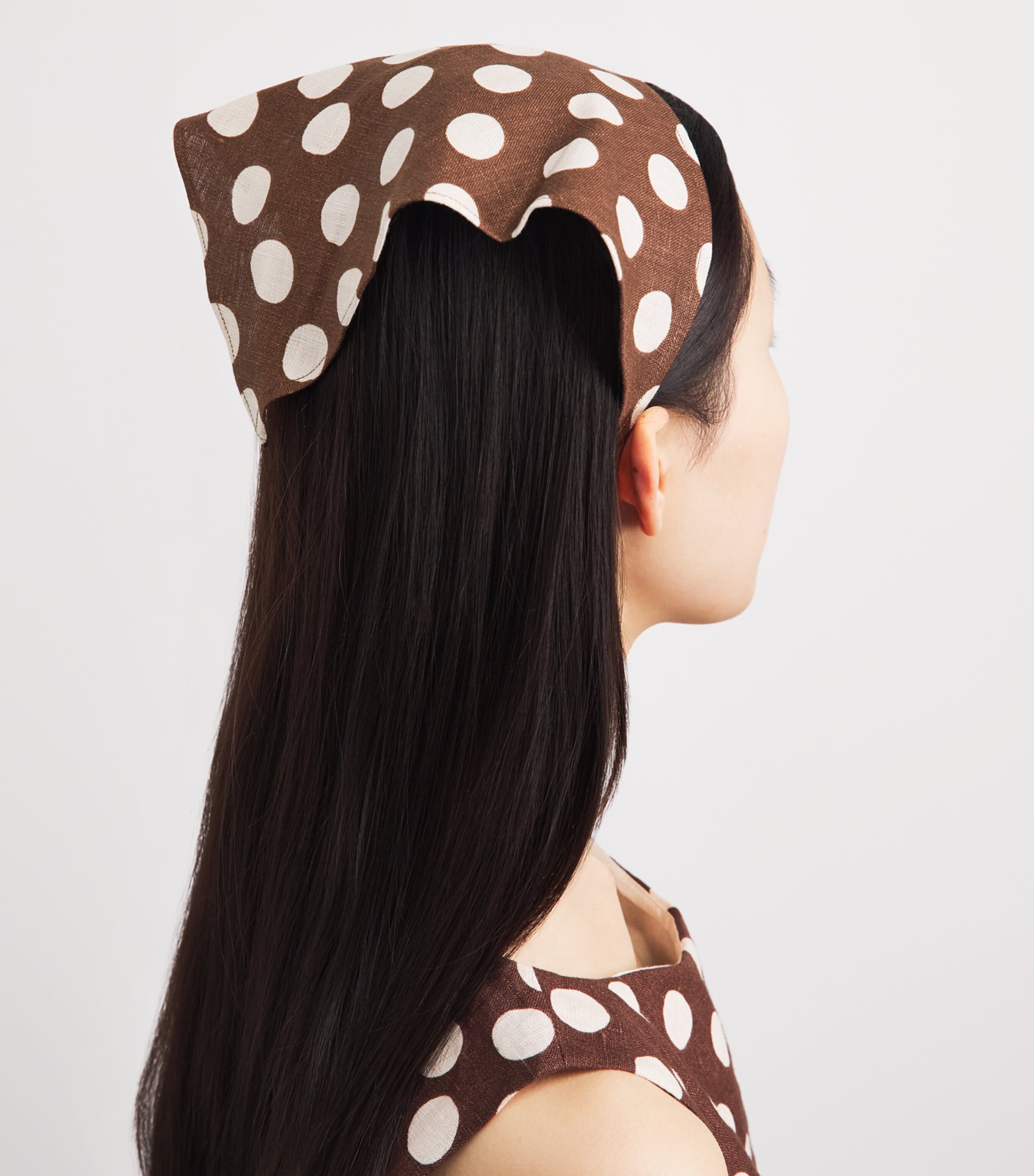 Faithfull the Brand Linen Polka-Dot Simona Head Scarf Cioccolato Dot Image 2