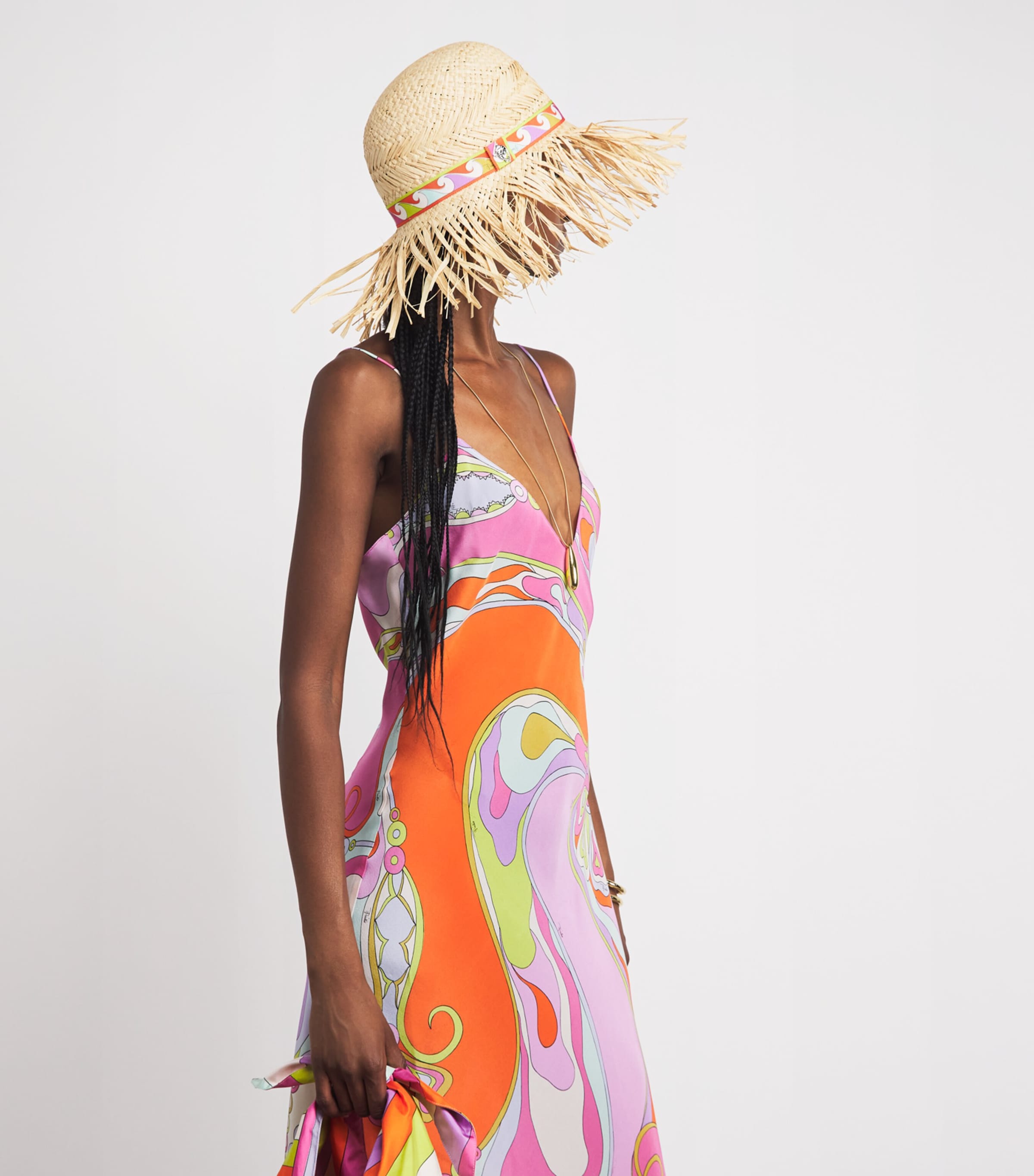 PUCCI Raffia Printed-Brim Sun Hat Beige Image 2
