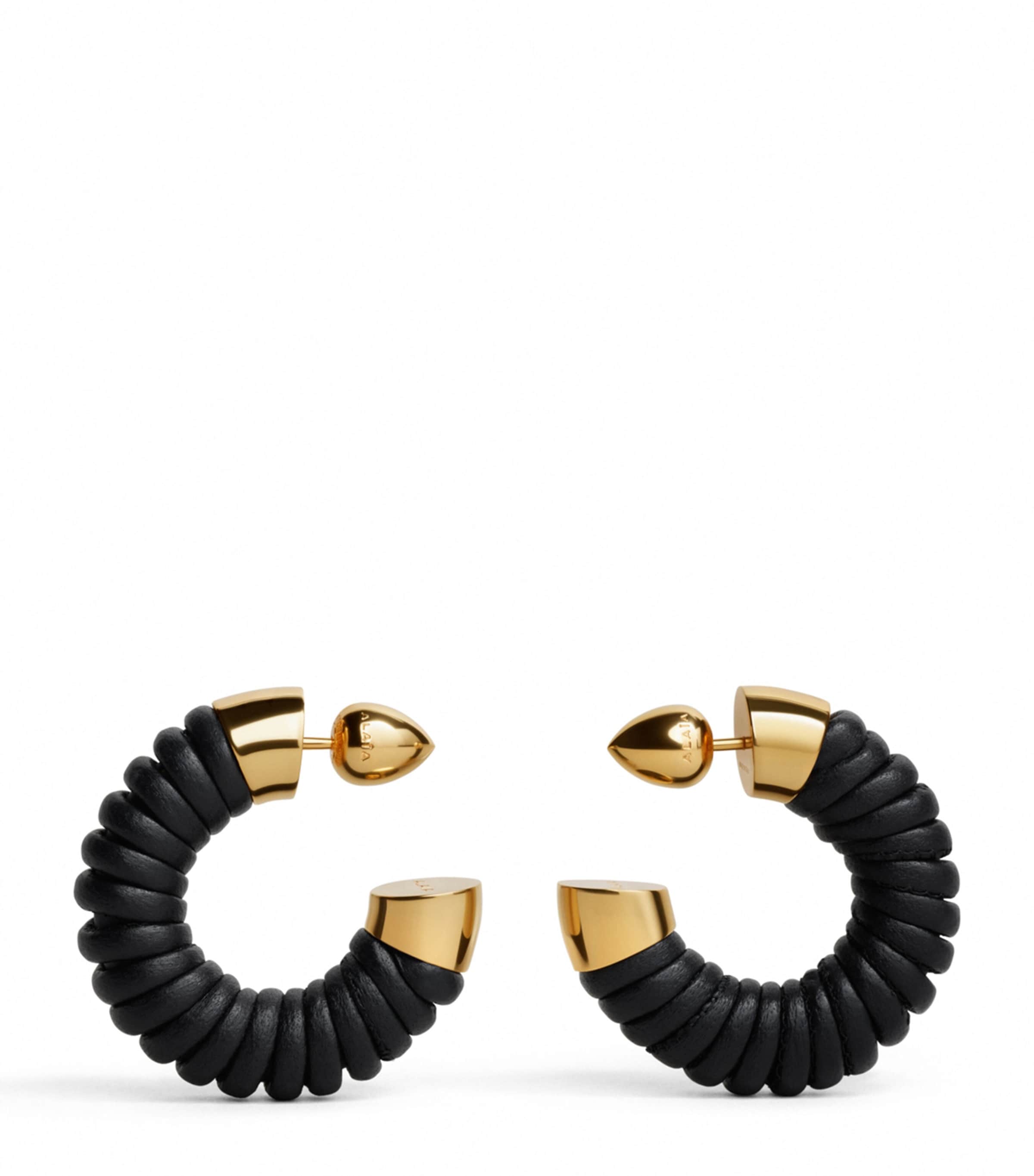 Alaïa Lambskin Tubular Hoop Earrings Marine/or Image 3