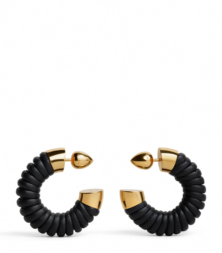 Alaïa Lambskin Tubular Hoop Earrings Marine/or Image 3