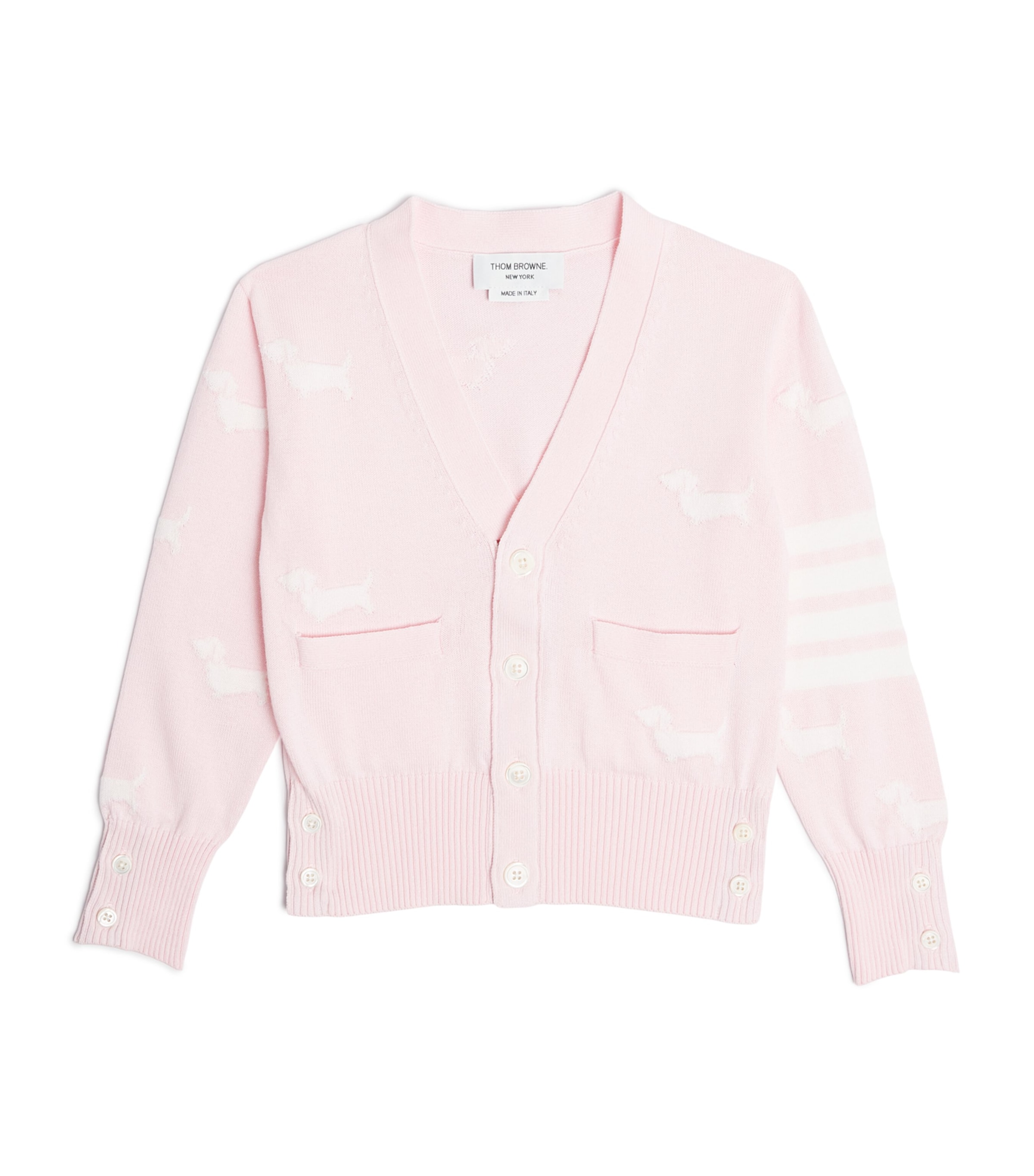 Thom Browne Kids Cotton Dog Cardigan (2-12 Years) Lt Pink Image 1