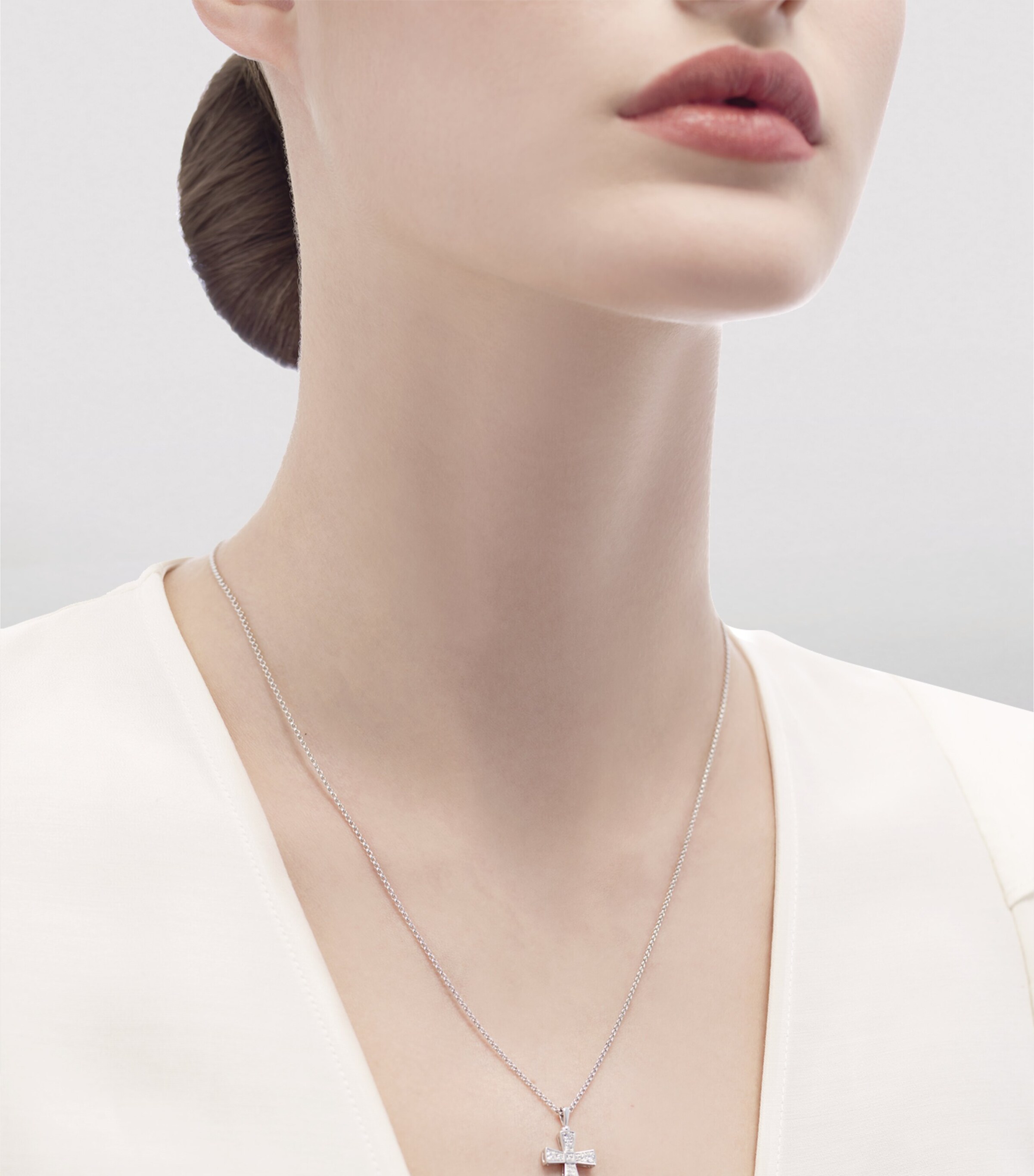 Bvlgari White Gold and Diamond Croce Necklace | Harrods UK