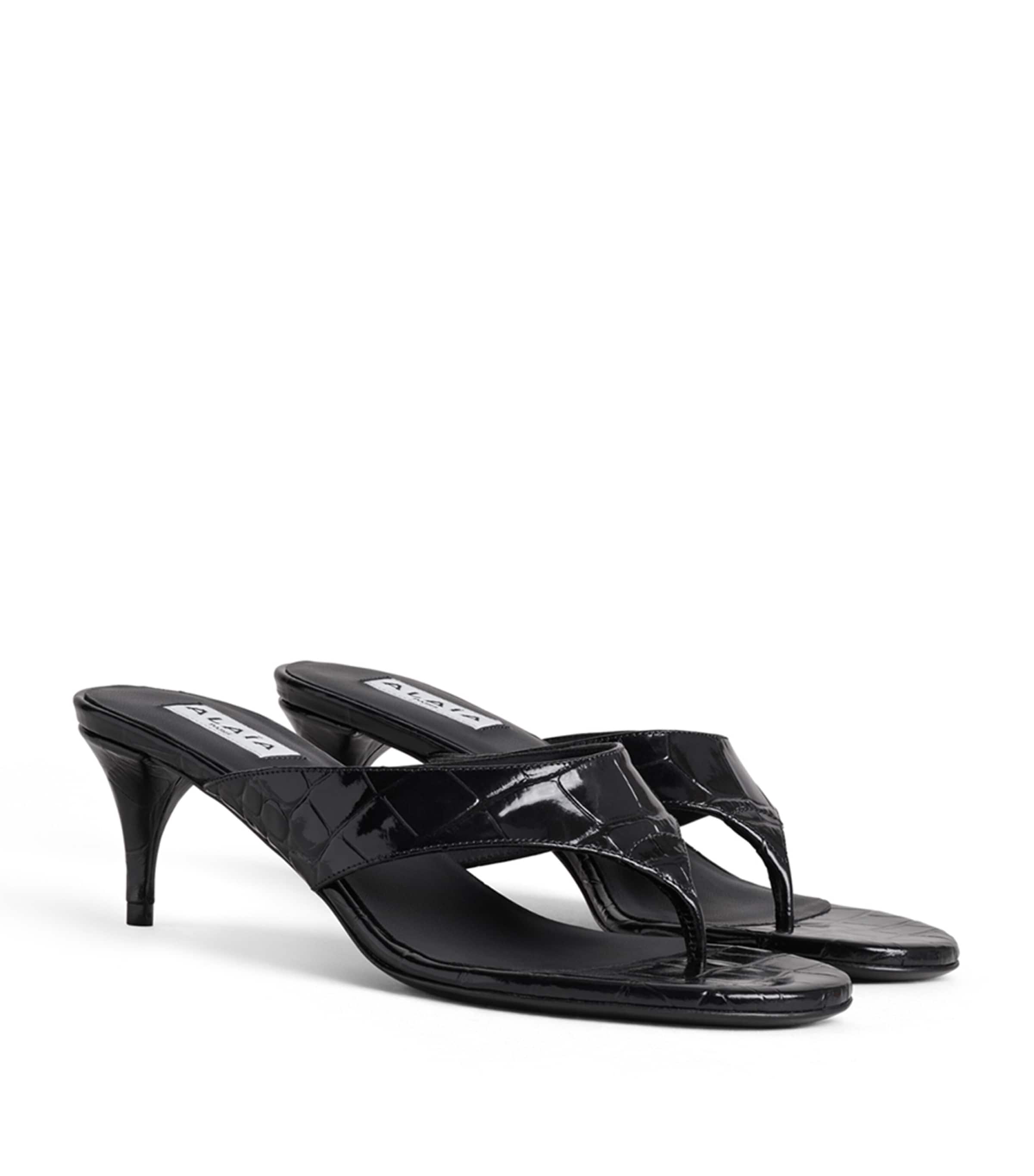 Alaïa Croc-Embossed Leather Thong Mules 55 Black Image 2