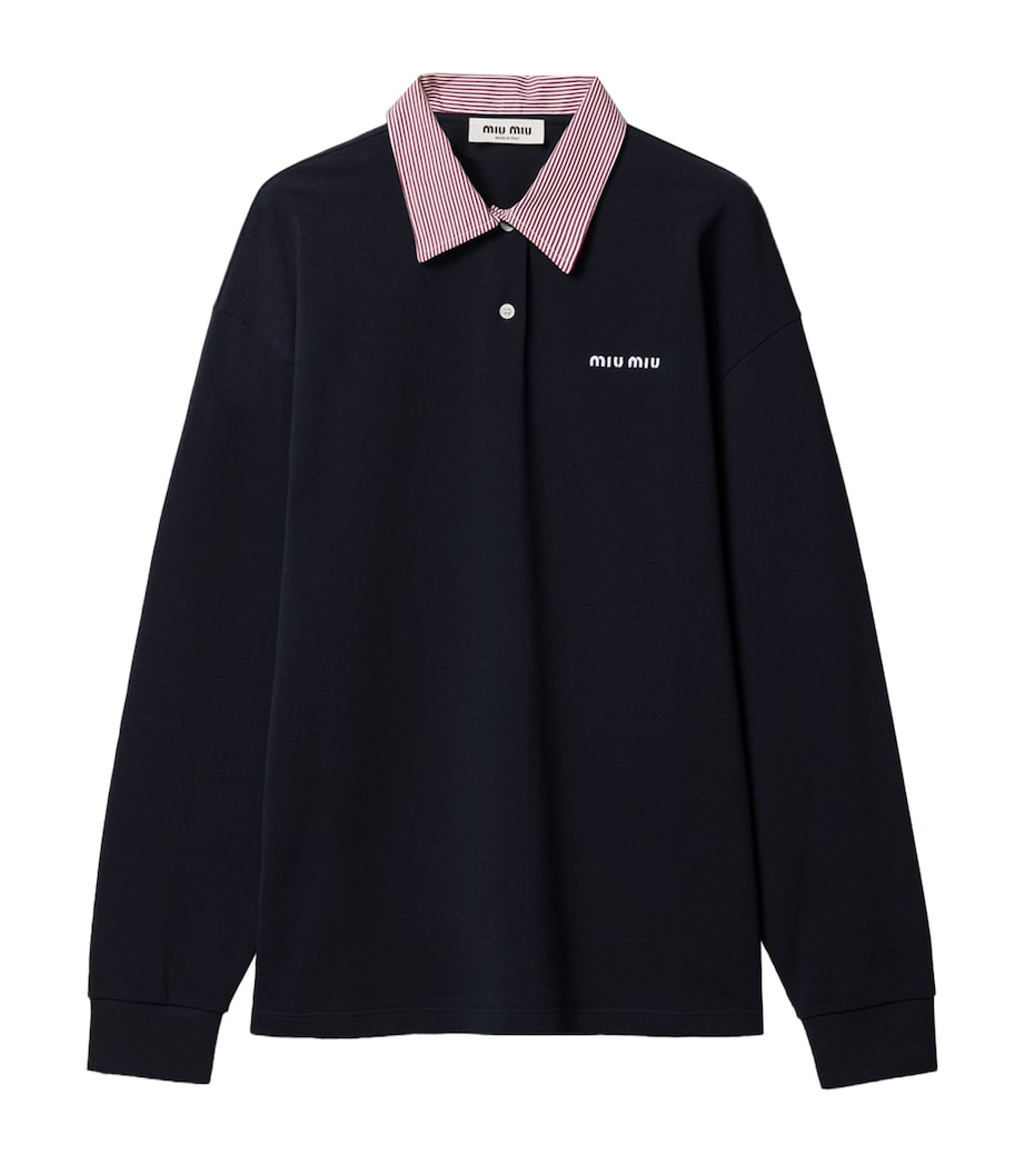 Miu Miu Womens Cotton Contrast Collar Polo Shirt Image 1