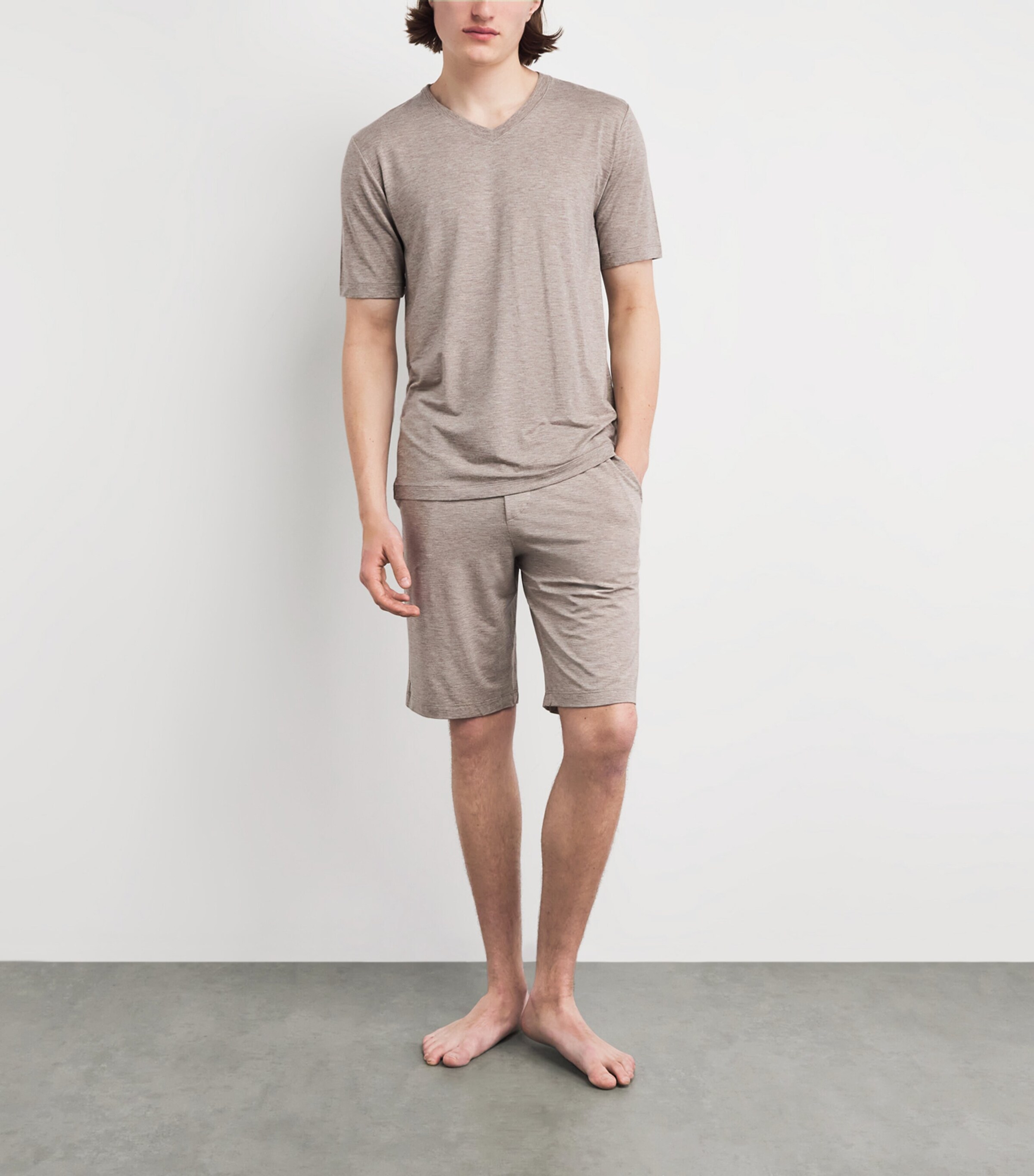 Hanro Mens Casuals Shorts Hazelnut Melang Image 2