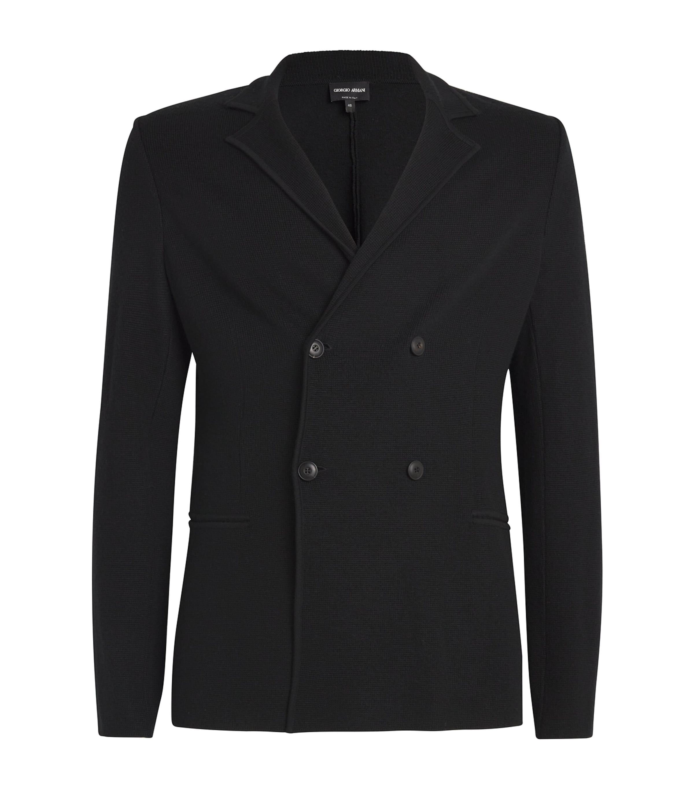 Giorgio Armani Official Store Icon Double-breasted Jacket In Fulled Cashmere Interlock In Black