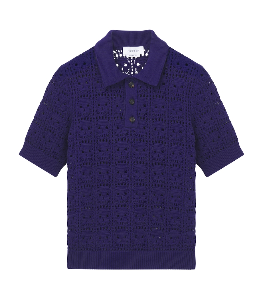 McQueen Mens Crochet-Skull Polo Shirt Image 1