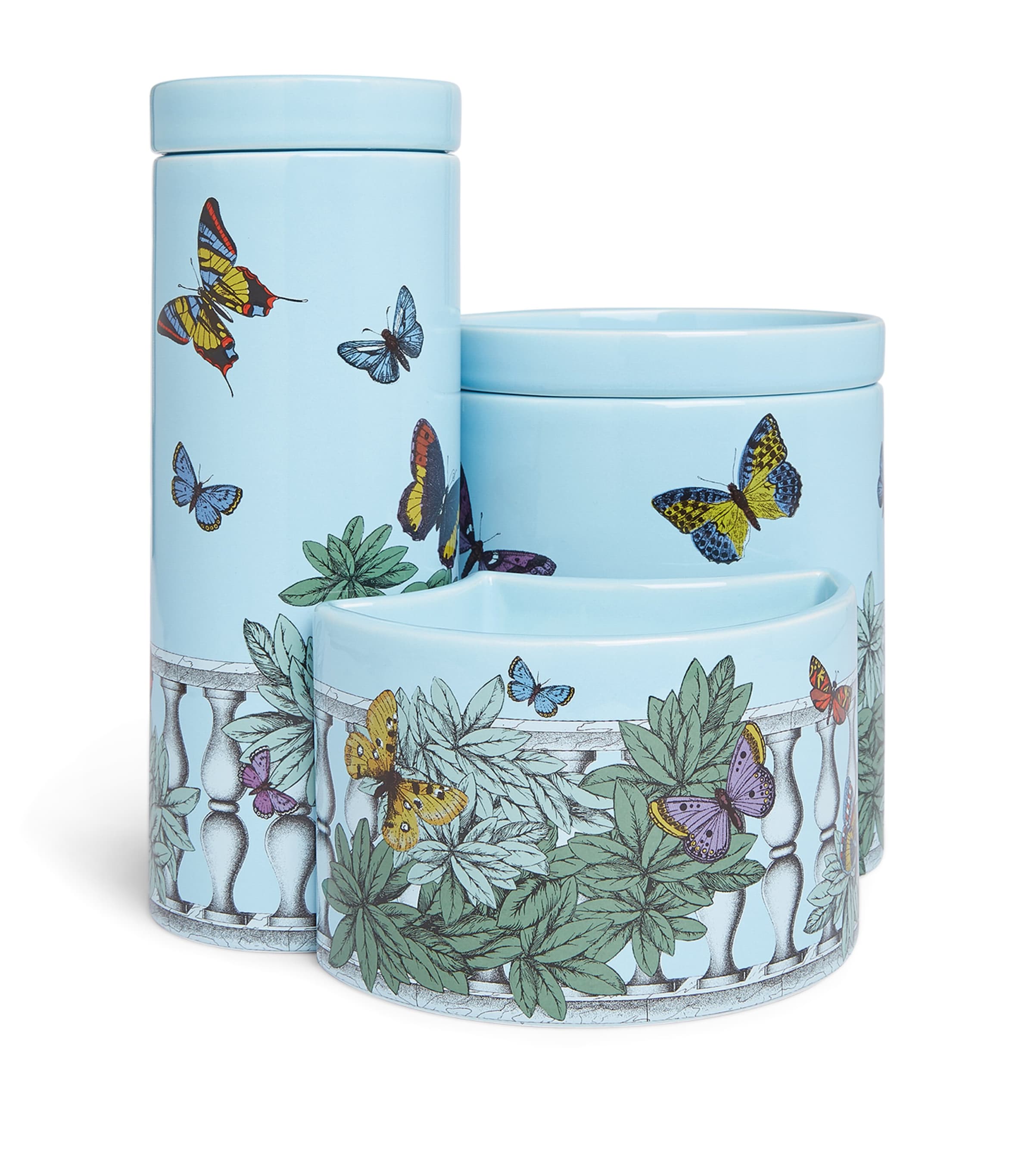 Fornasetti Nel Mentre Set Of Three Scented Candles - Décor Farfalle E Balaustra - Fragrance Giardino Segreto