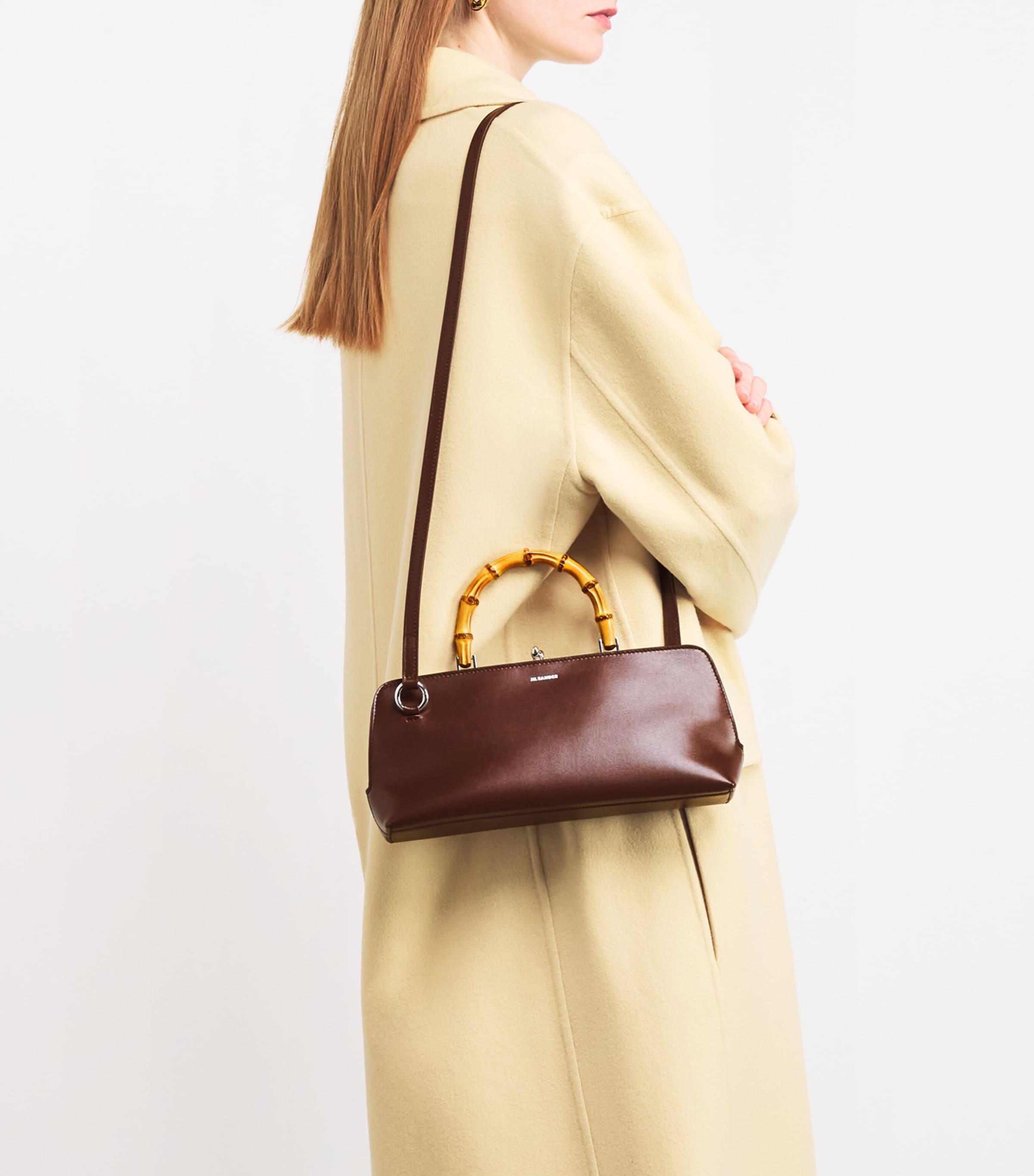 Jil Sander Brown Small Leather Goji Bamboo Top-Handle Bag