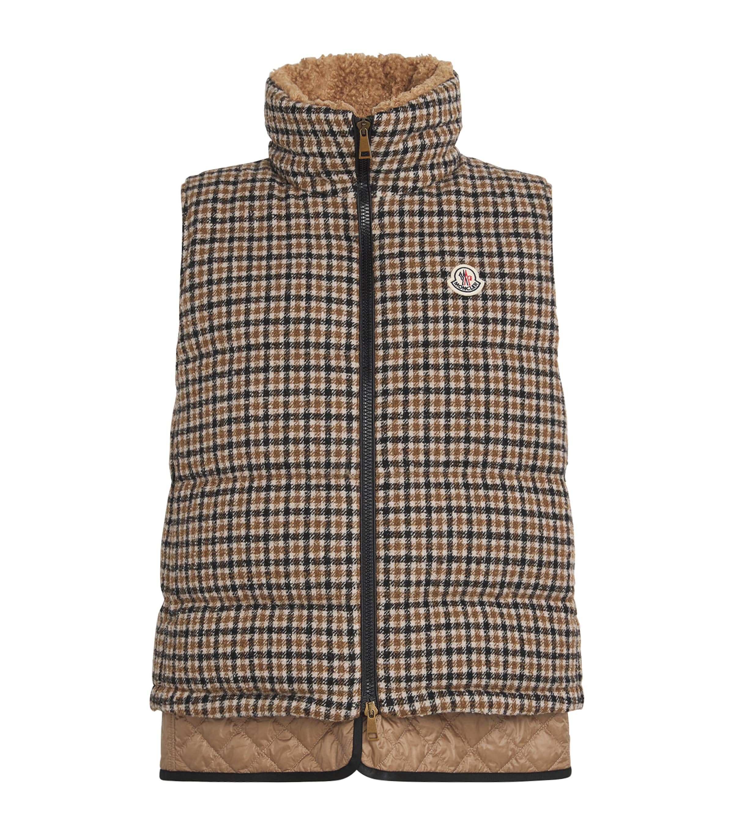 Moncler Touvet Checked Wool-blend Down Vest In Brown