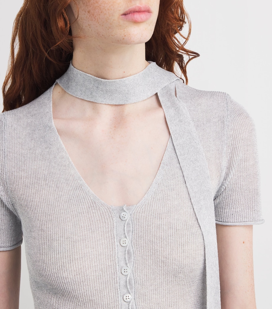 Short-Sleeve Scarf Cardigan GREY Image 6