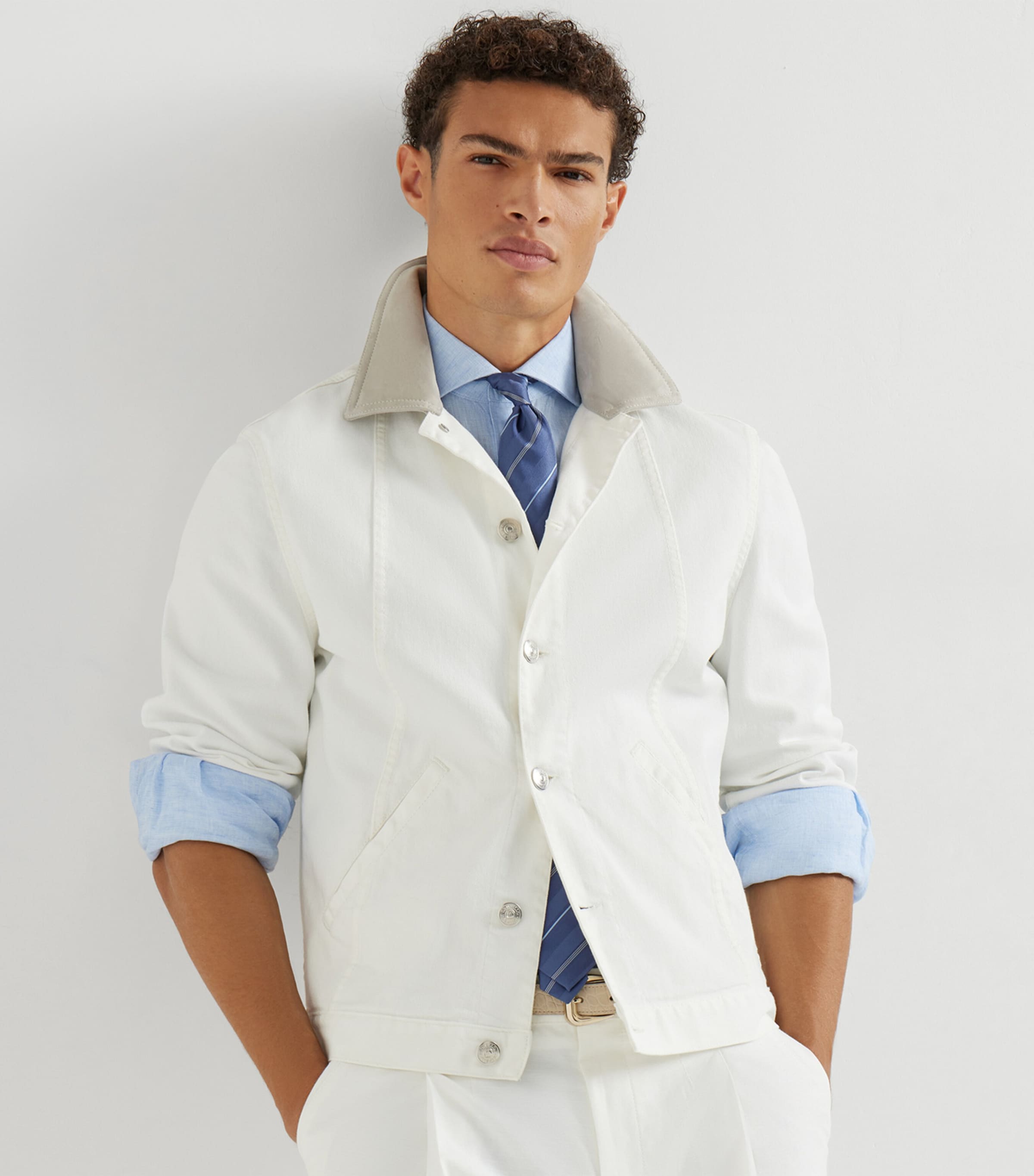 Denim Leather-Collar Jacket CTI79 Image 4