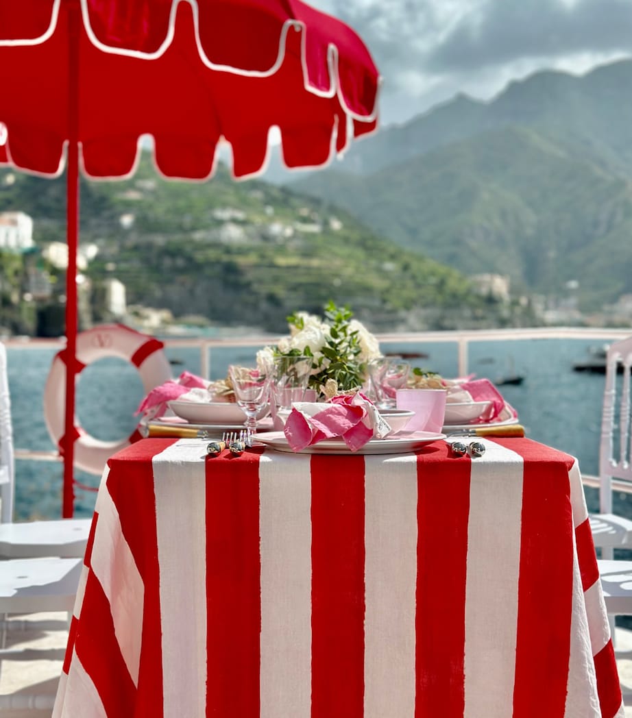 Linen Stripe Tablecloth (165cm x 380cm) RED Image 5