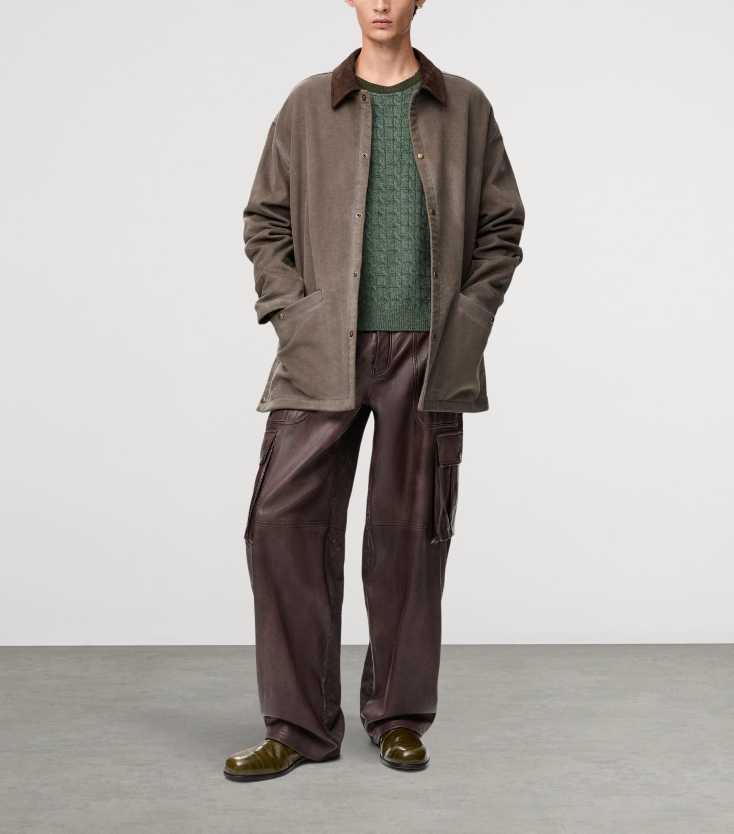 Felt Leather-Patch Overshirt KHAKI BROWN Image 2