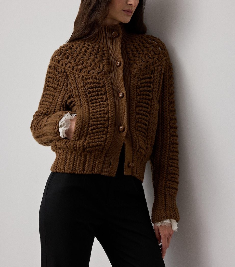 Cashmere Hand-Knit Yoke Cardigan COGNAC Image 6