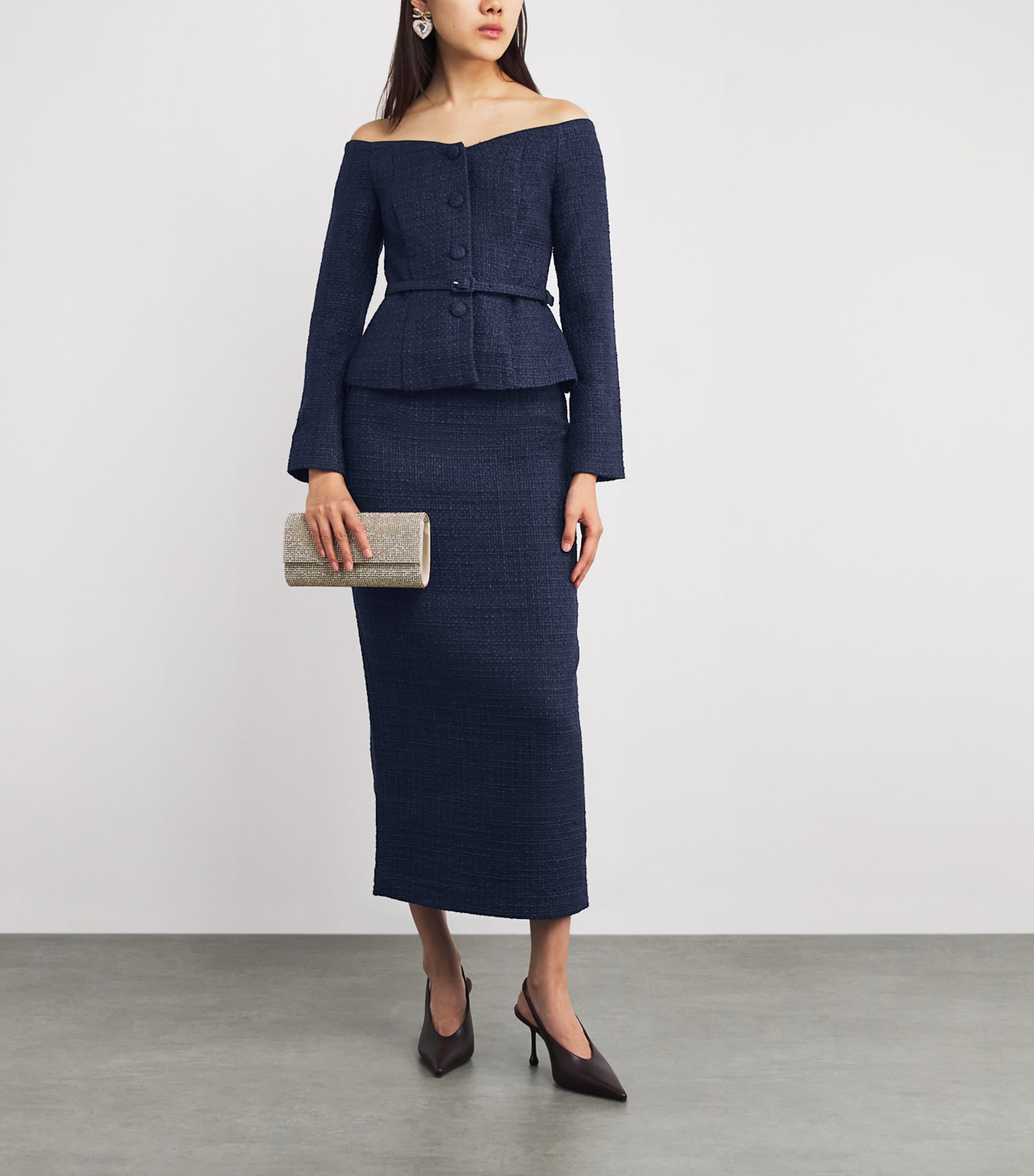 Bouclé Midi Skirt NAVY Image 2