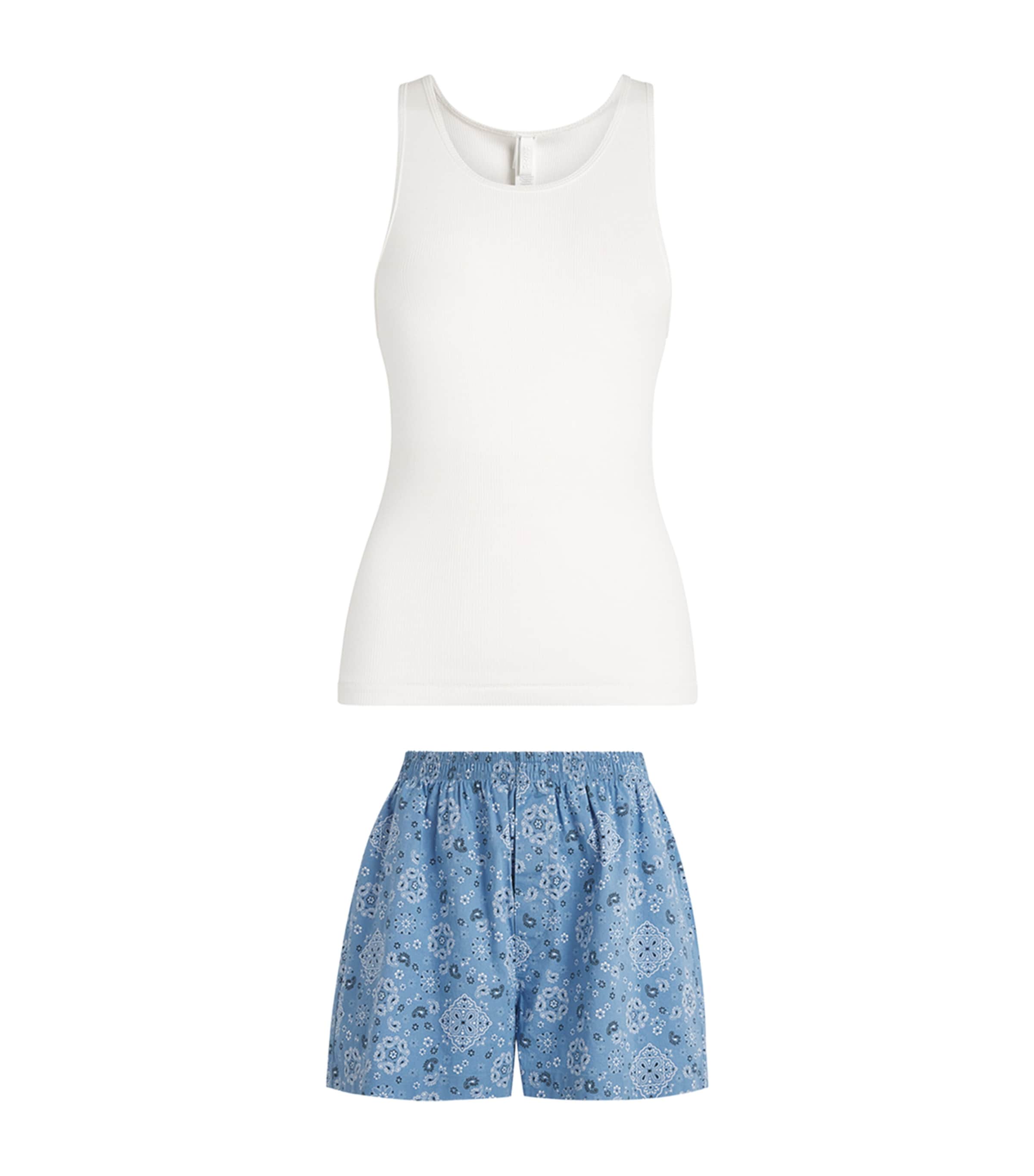 Skims Womens Poplin Boxer Pyjama Set Arctic Snow Bandana Image 1
