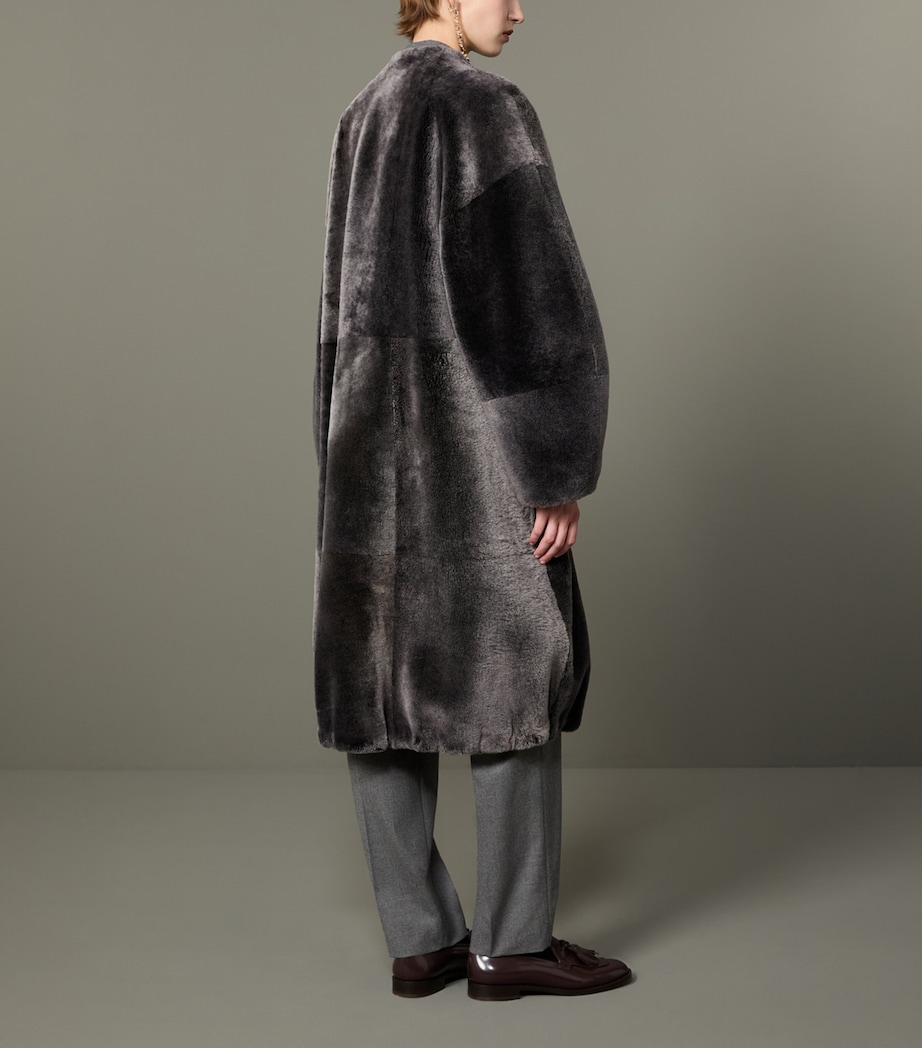 Max Mara Womens Shearling Reversible Coat Medium Grey Image 4