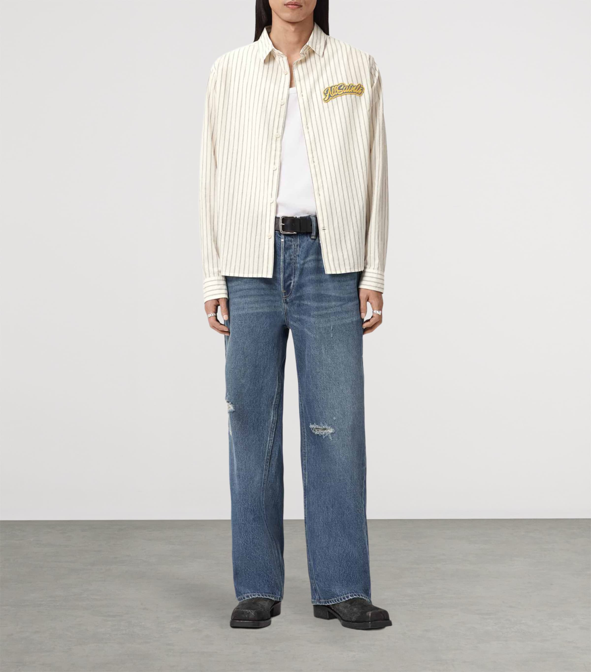 AllSaints Mens Organic Cotton Stripe Shirt Pebble White Image 2