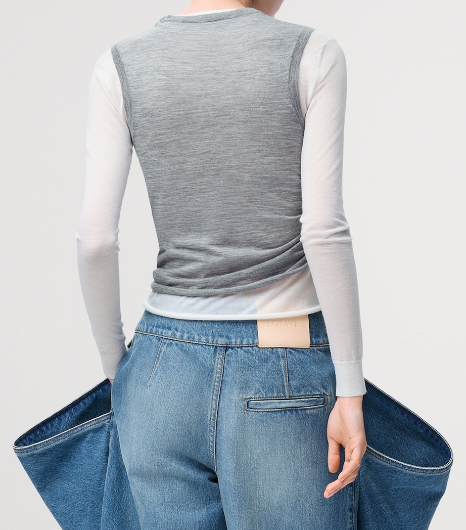 Cashmere-Blend Draped Sweater GREY/WHITE Image 4