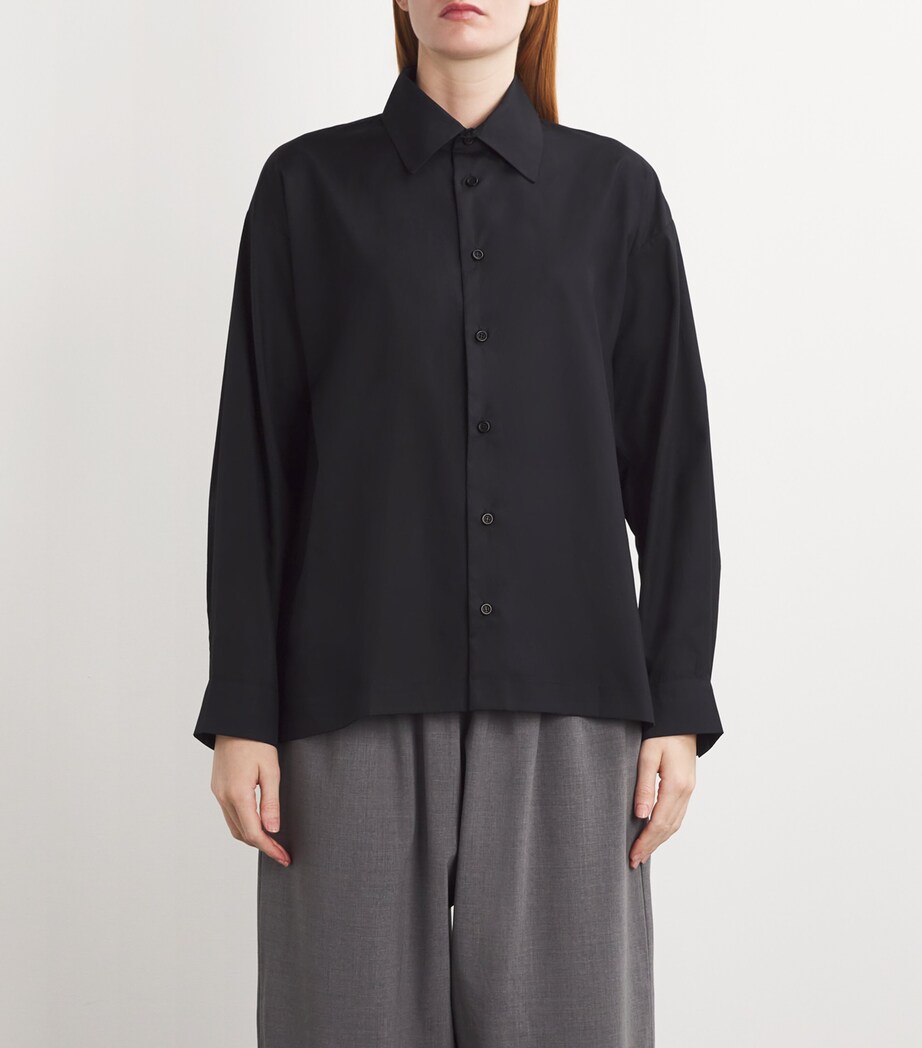 Eskandar Womens Cotton Slim Shirt with Collar Black Image 3