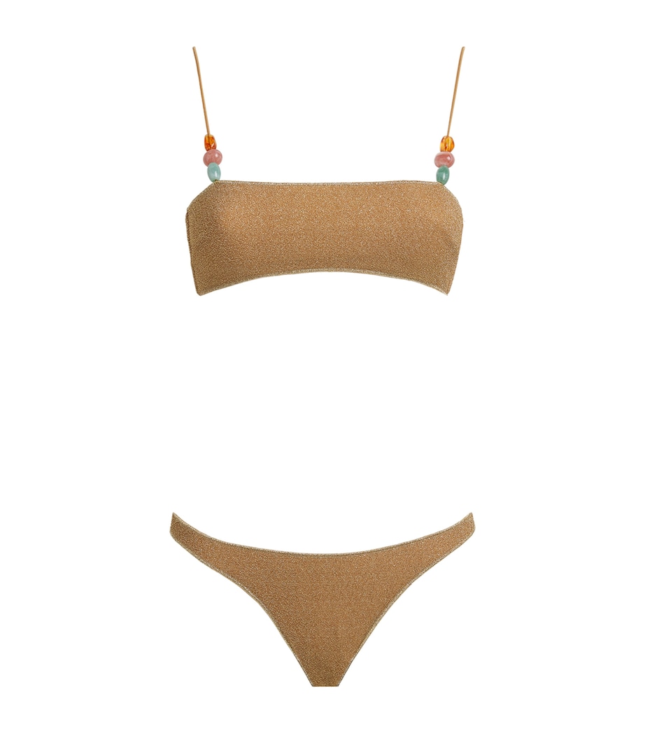 Oséree Womens Metallic Beaded Bandeau Bikini Gold Image 1