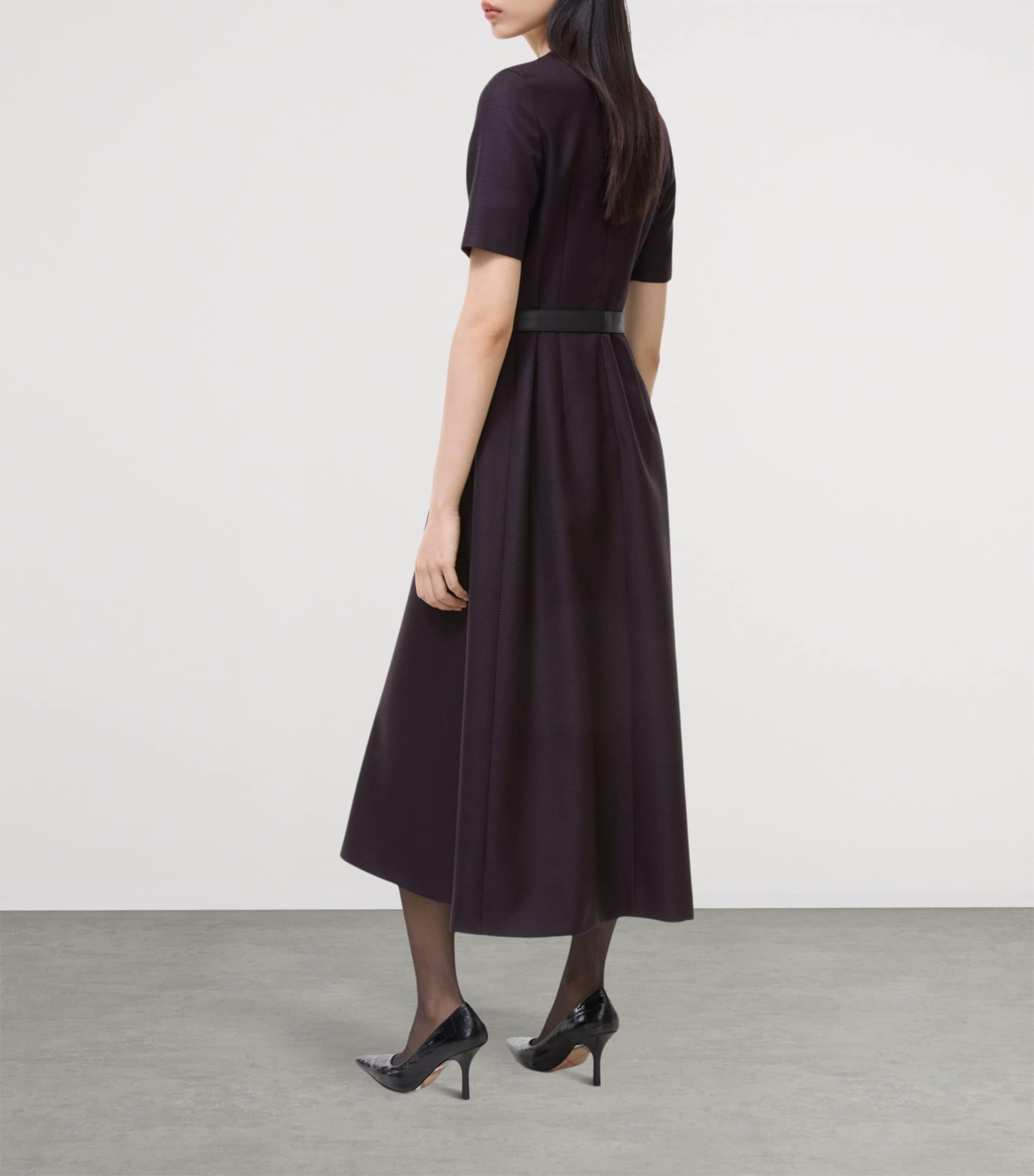 Burberry Womens Wool Check Midi Dress Dark Pelt Brown Chk Image 3