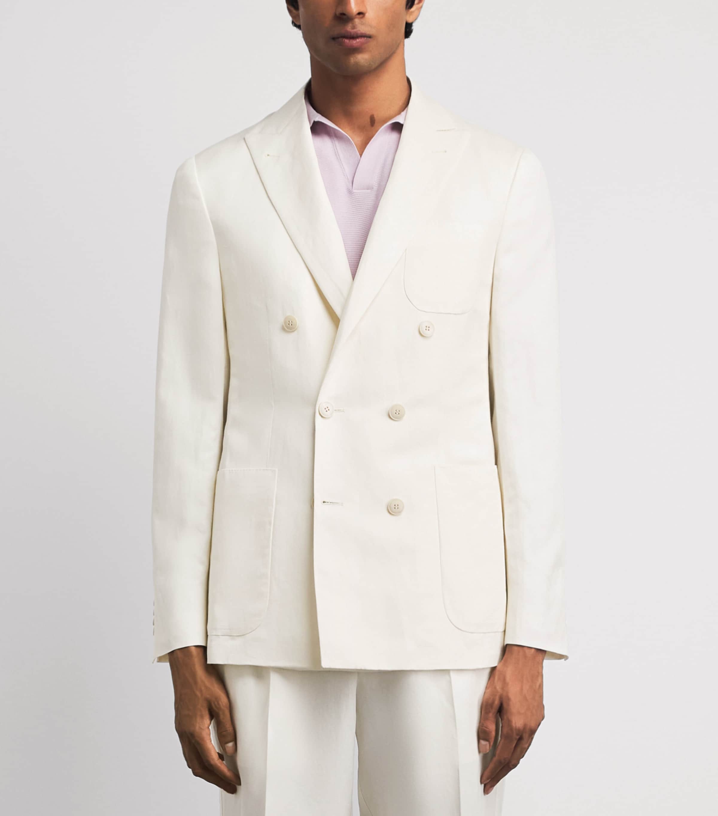Canali Mens Linen-Silk Double-Breasted Blazer Image 4