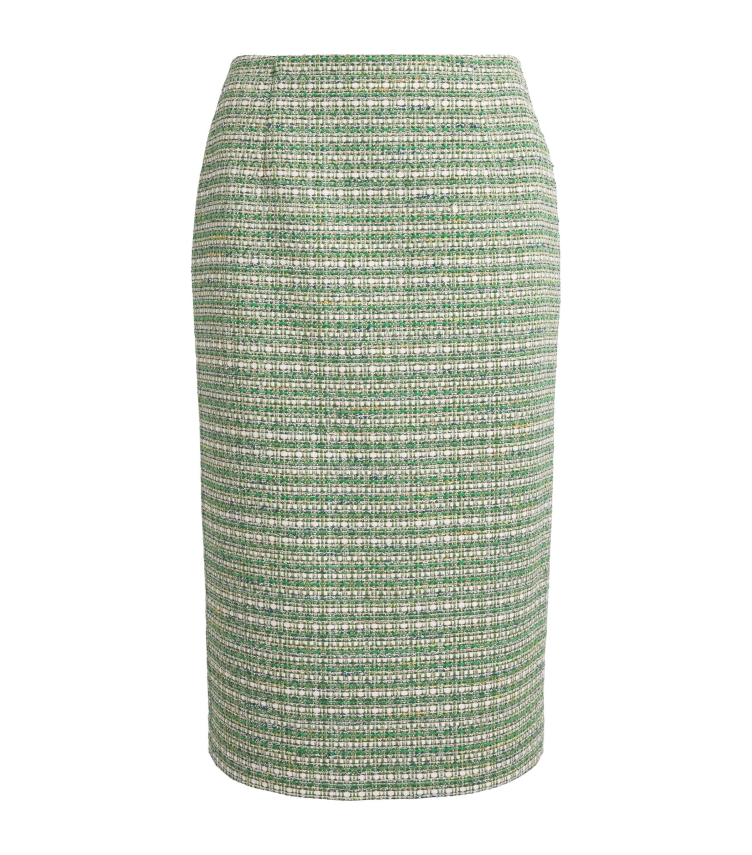 Carolina Herrera Womens Tweed Pencil Skirt Green Multi Image 1