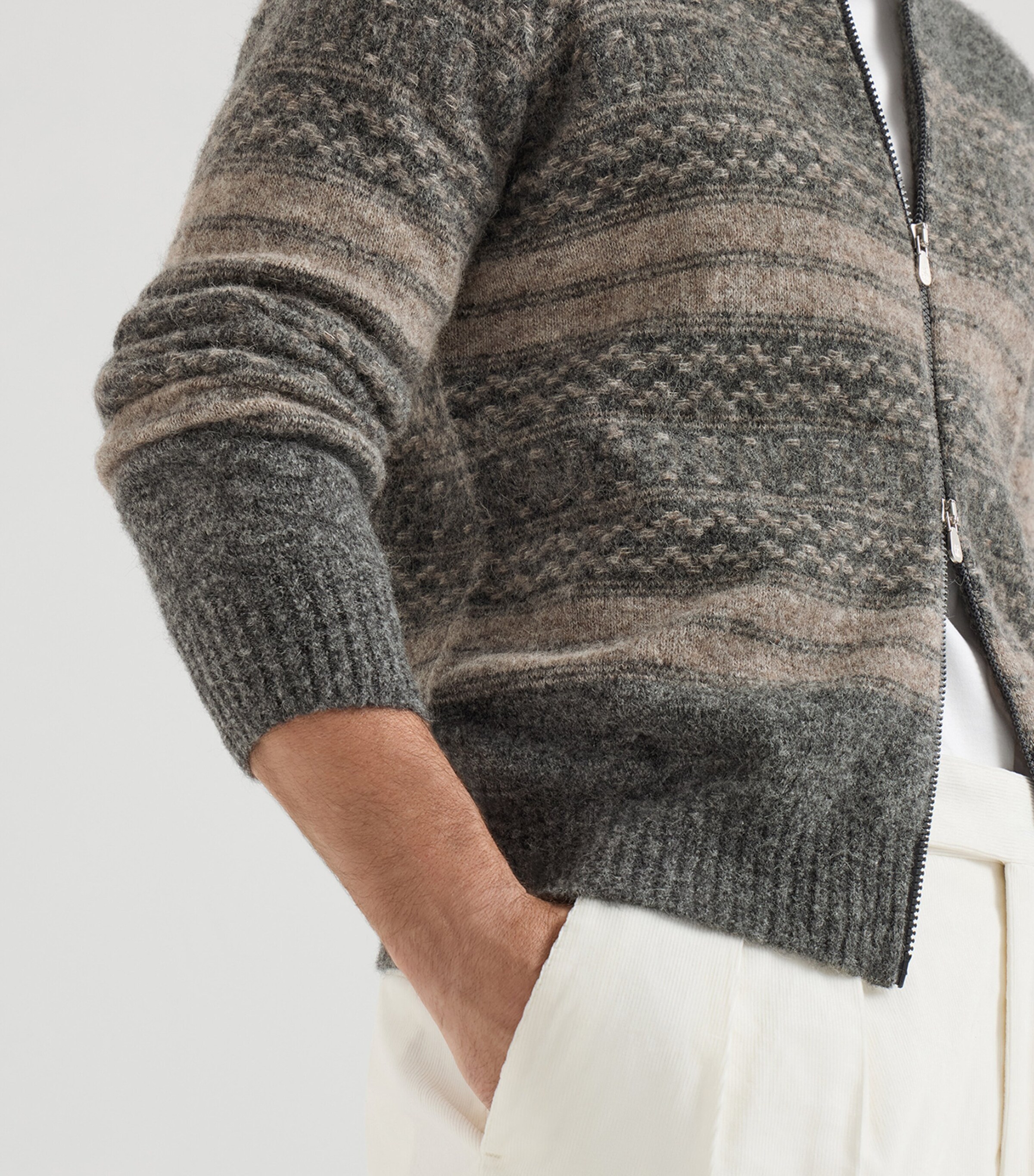 Brunello Cucinelli Mens Jacquard High-Neck Zip Cardigan Black+brown Image 6