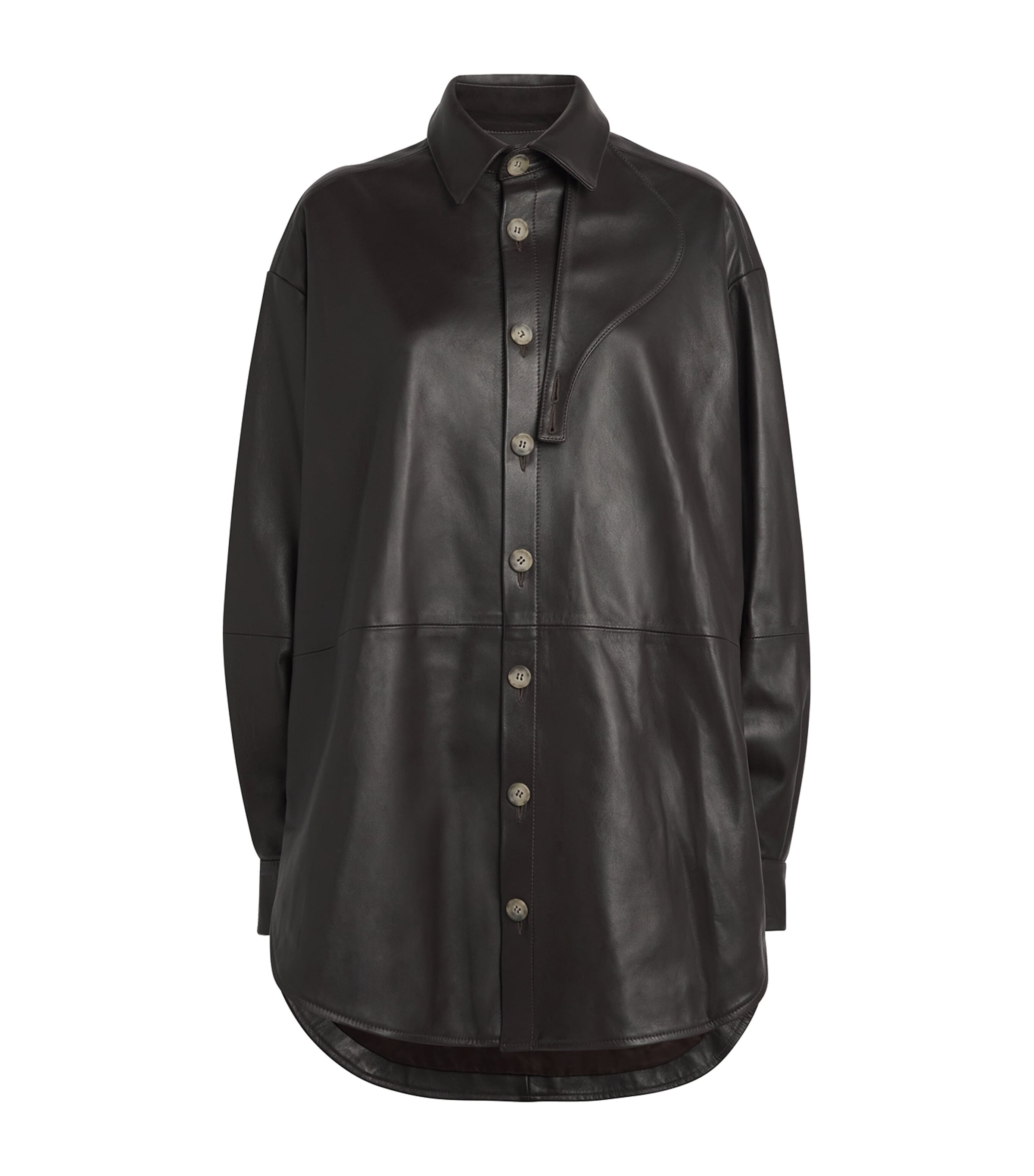 Lauren Manoogian Leather Gaiter Shirt Jacket In Black